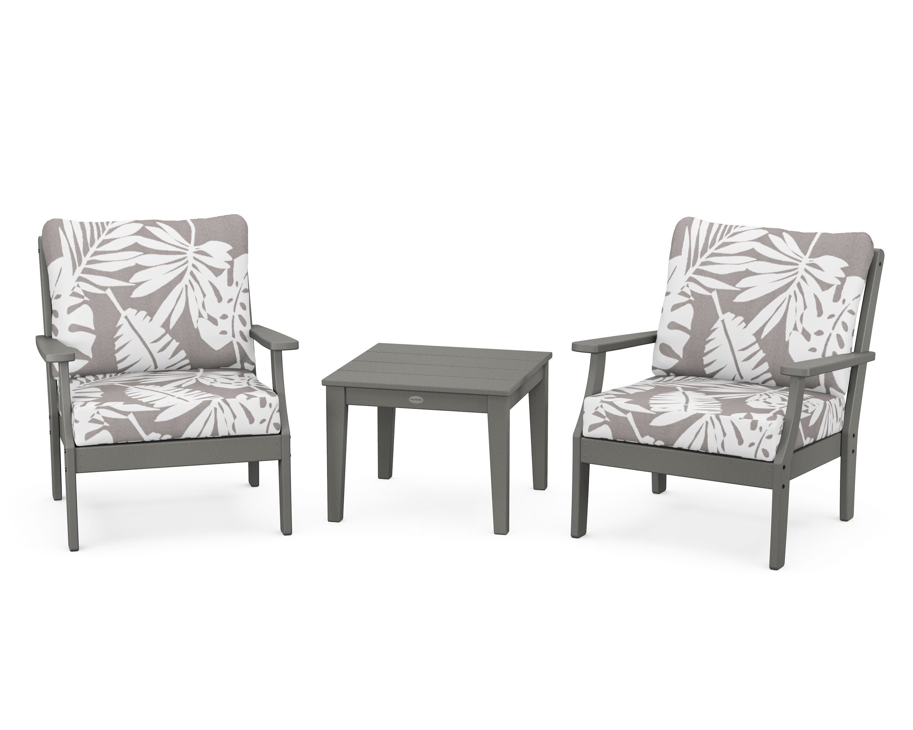 Braxton 3-Piece Deep Seating Set in Slate Grey / Leaf Grey Mist