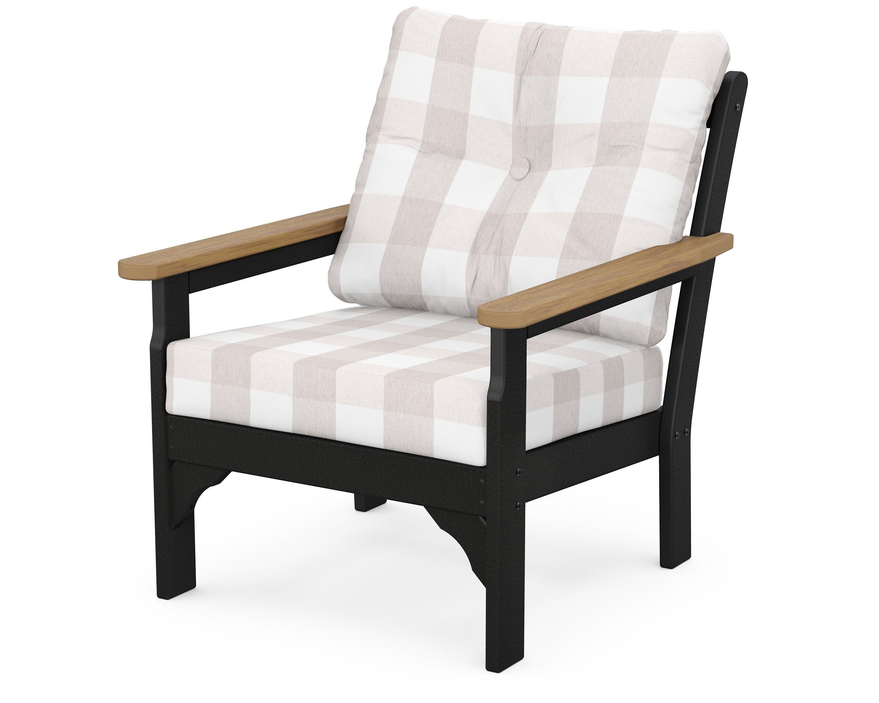 Vineyard Deep Seating Chair in Black / Natural / Buffalo Plaid Dune Burlap
