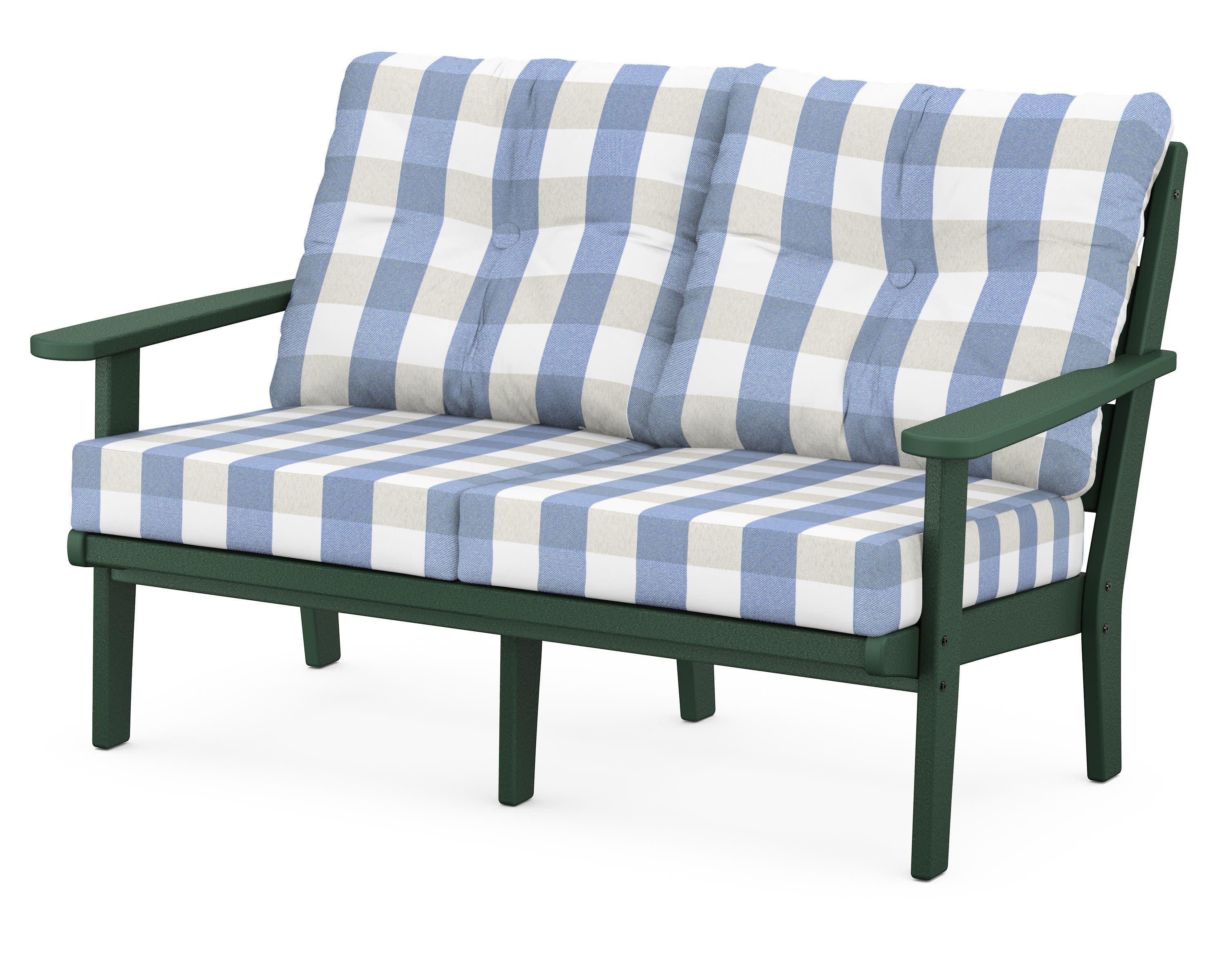 Lakeside Deep Seating Loveseat in Green / Buffalo Plaid Sky Blue