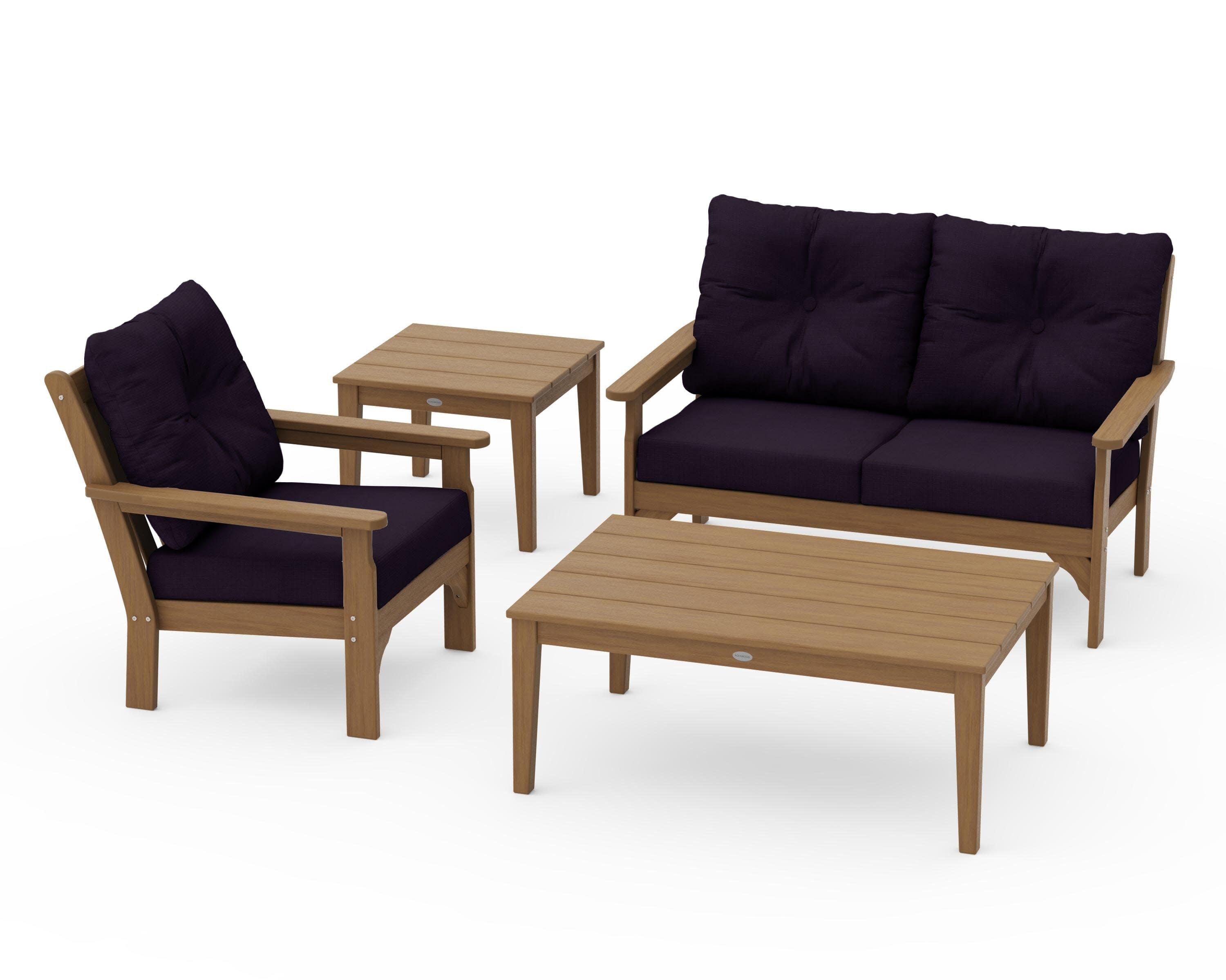 Vineyard 4-Piece Deep Seating Set in Natural / Navy Linen