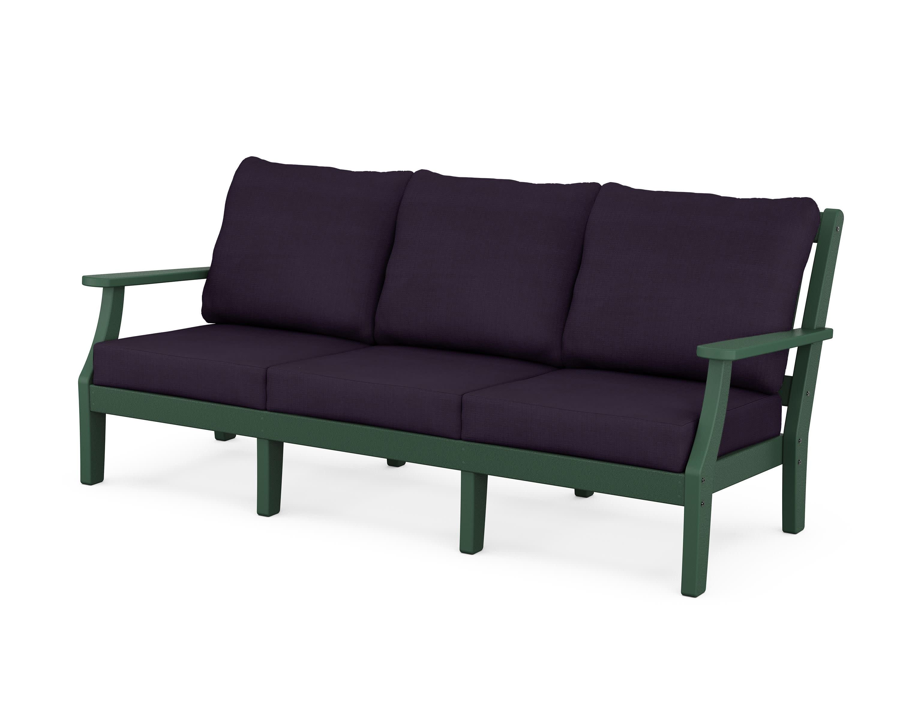 Chinoiserie Deep Seating Sofa in Green / Navy Linen