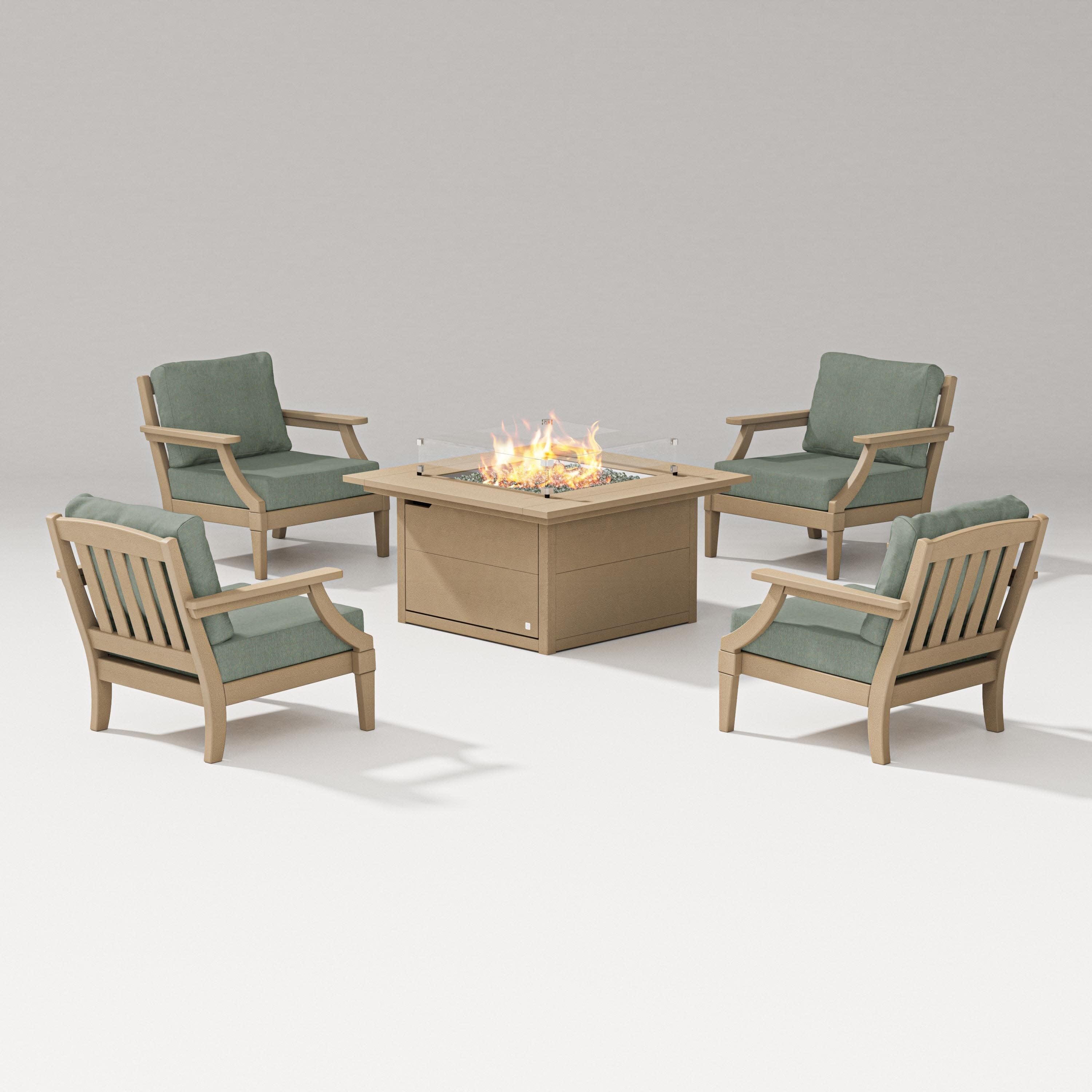 Estate 5-Piece Lounge Fire Table Set in Vintage Sahara / Cast Sage