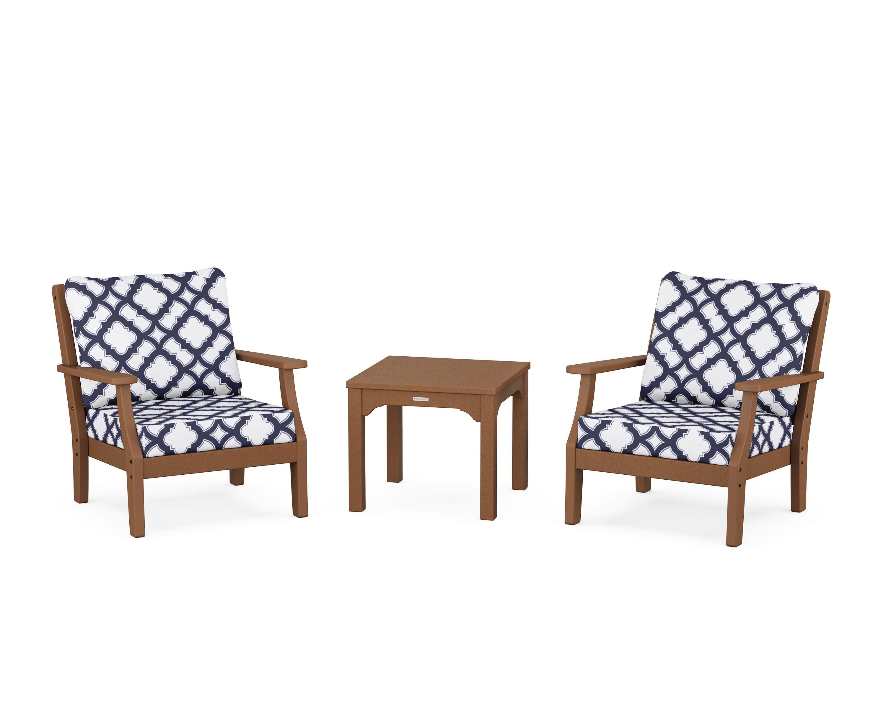 Chinoiserie 3-Piece Deep Seating Set in Teak / Trellis Navy