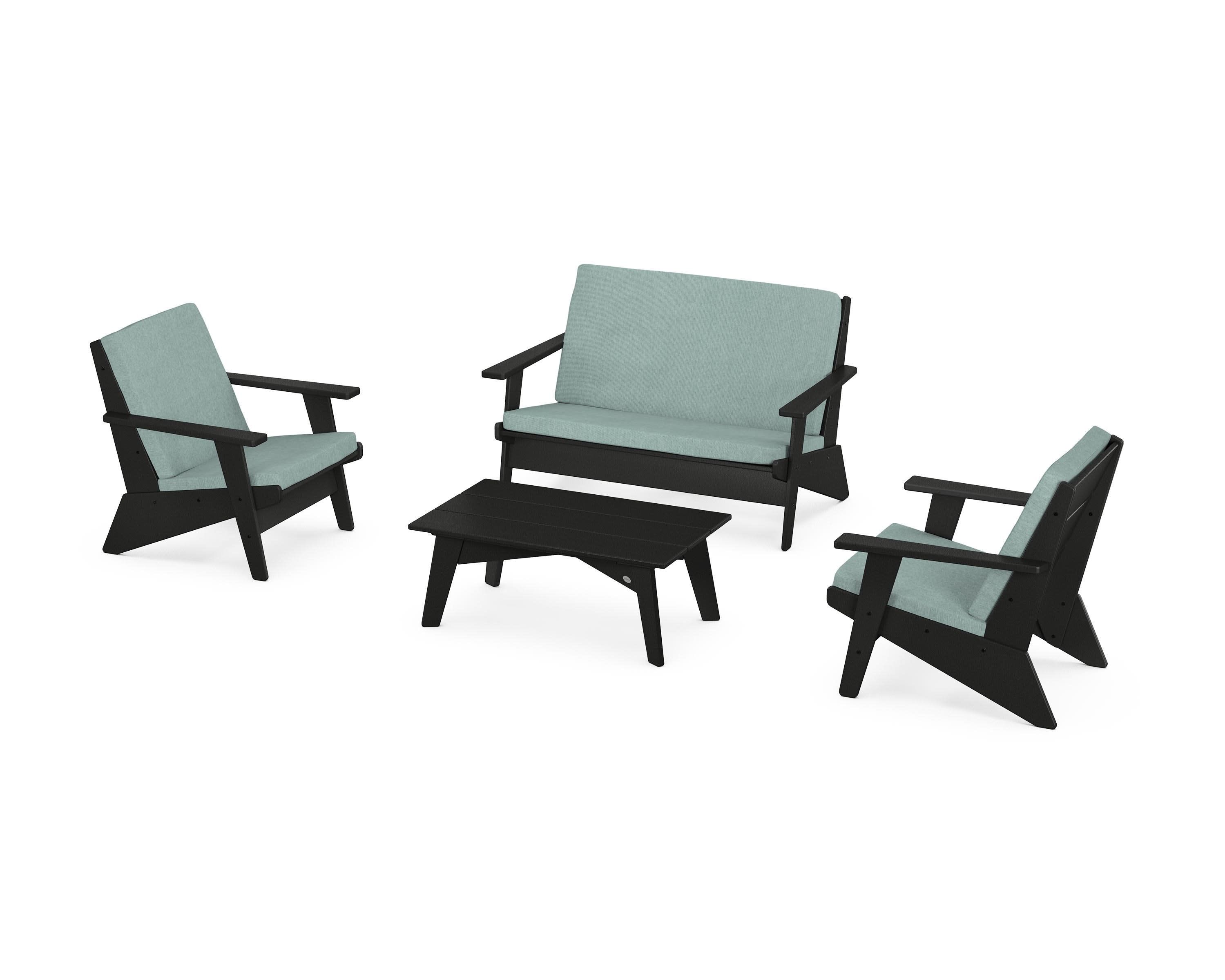 Riviera Modern Lounge 4-Piece Set in Black / Glacier Spa