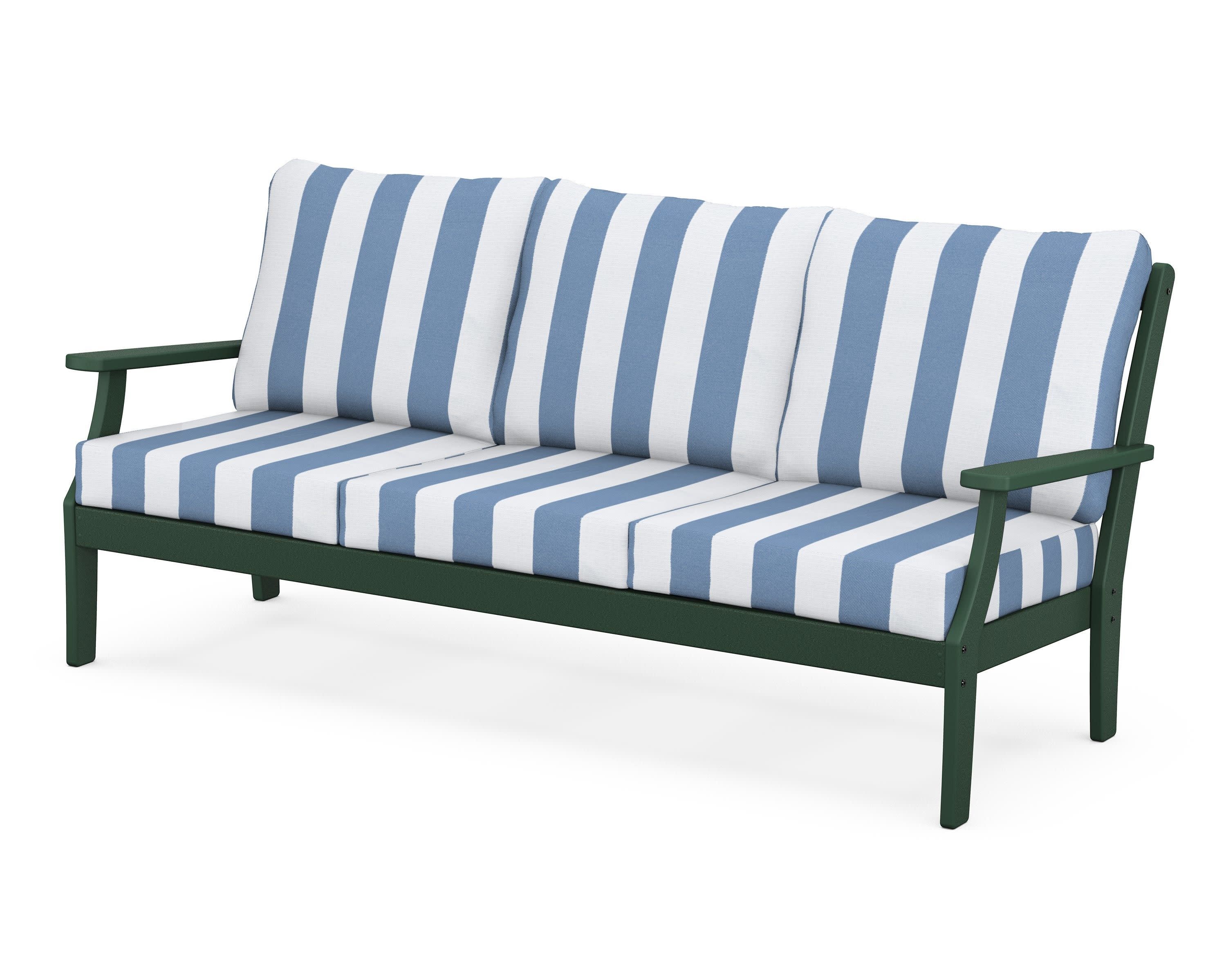 Braxton Deep Seating Sofa in Green / Cabana Stripe Sky Blue