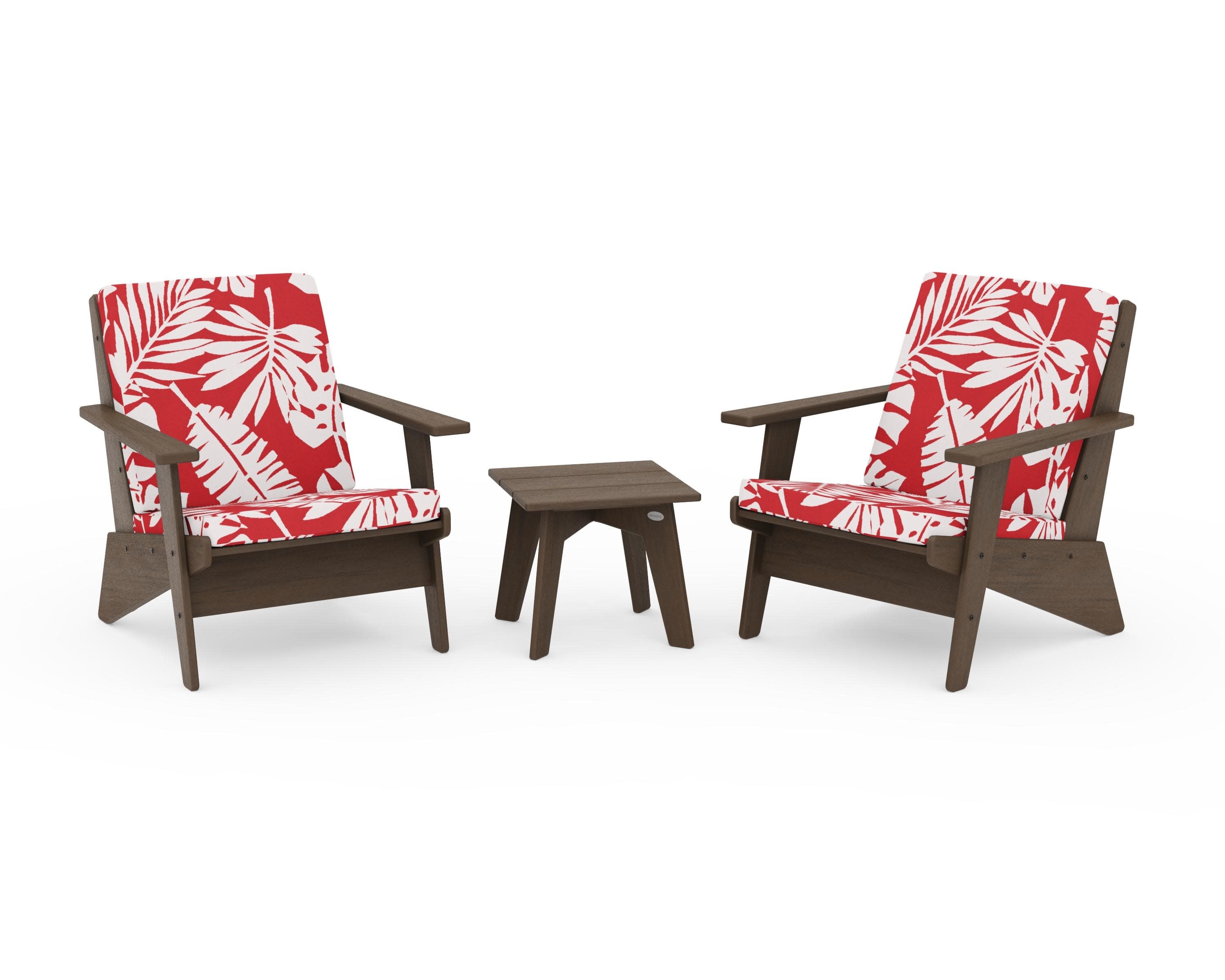 Riviera Modern Lounge 3-Piece Set in Kona / Leaf Crimson