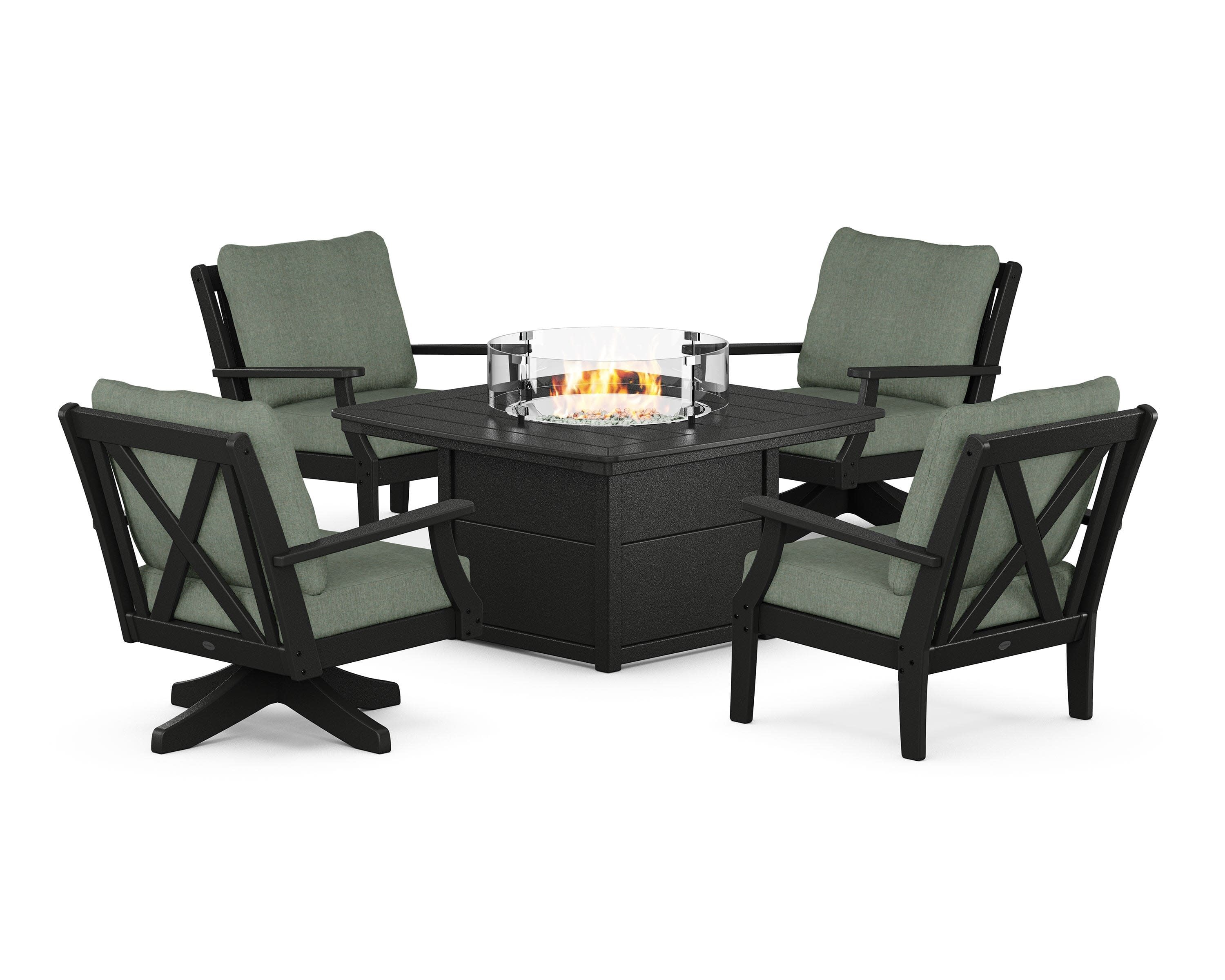 Braxton 5-Piece Deep Seating Set with Fire Table in Black / Cast Sage