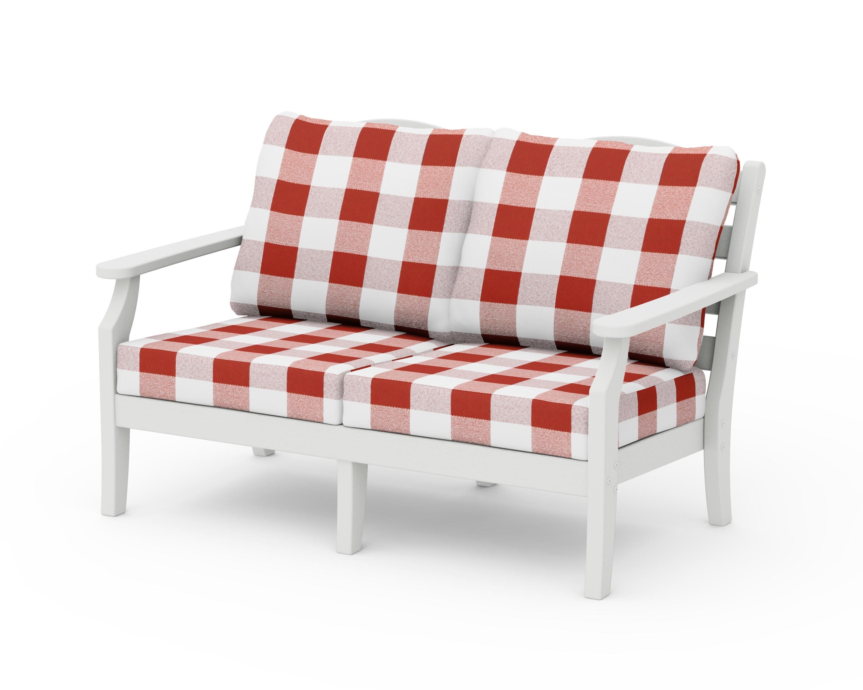 Savannah Deep Seating Loveseat in Vintage White / Buffalo Plaid Crimson