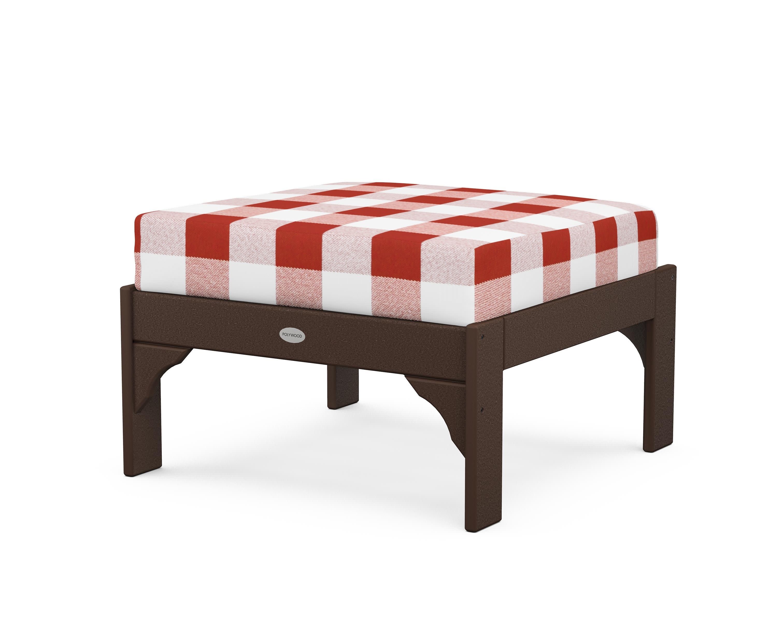 Vineyard Deep Seating Ottoman in Mahogany / Buffalo Plaid Crimson