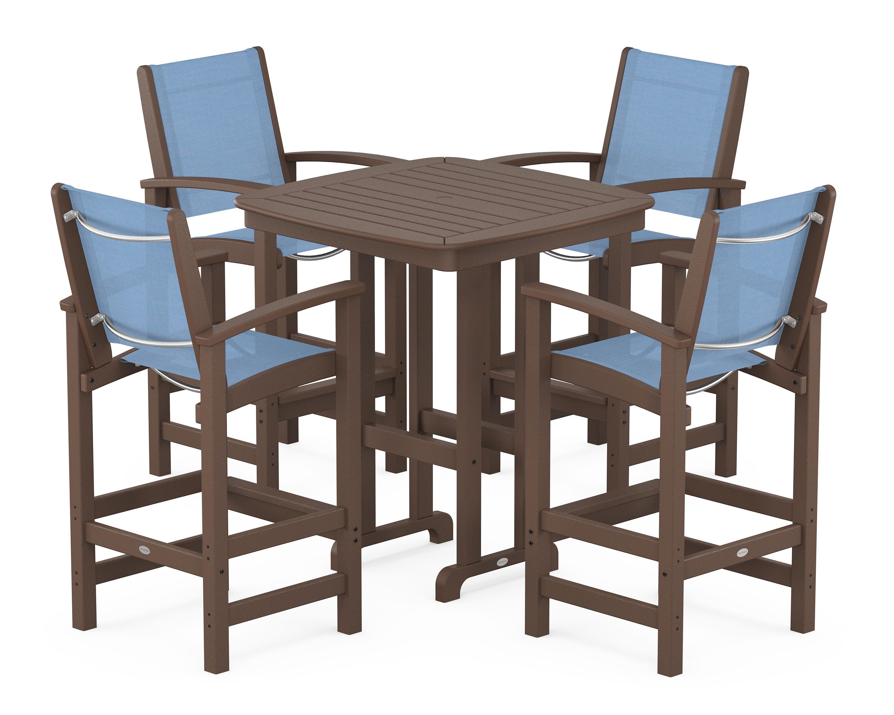 Coastal 5-Piece Bar Set in Mahogany / Poolside Sling