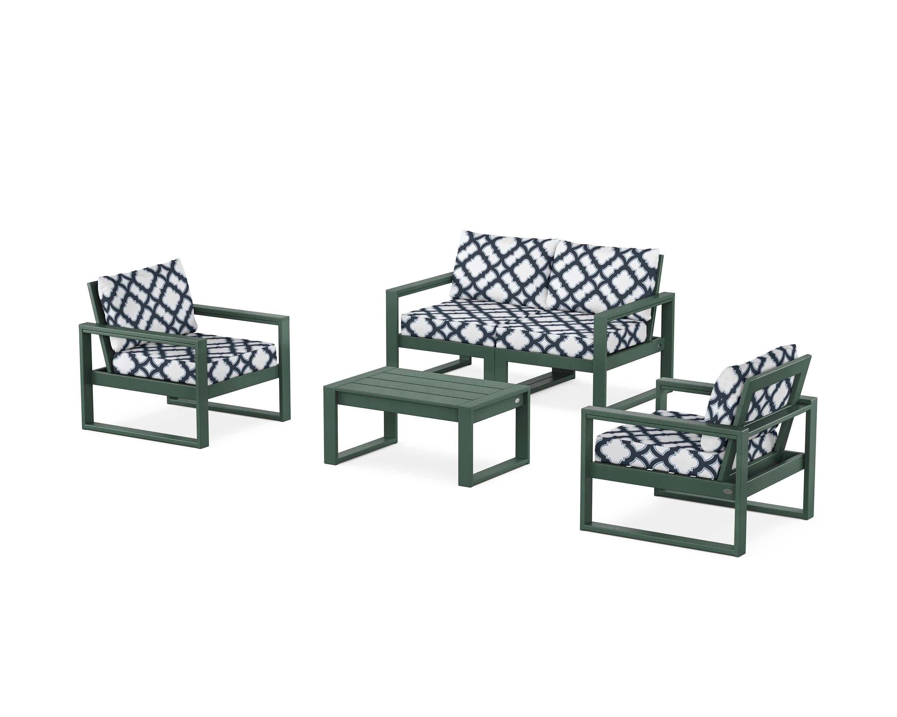 EDGE Sectional 4-Piece Deep Seating Set with Loveseat in Green / Trellis Marine Indigo
