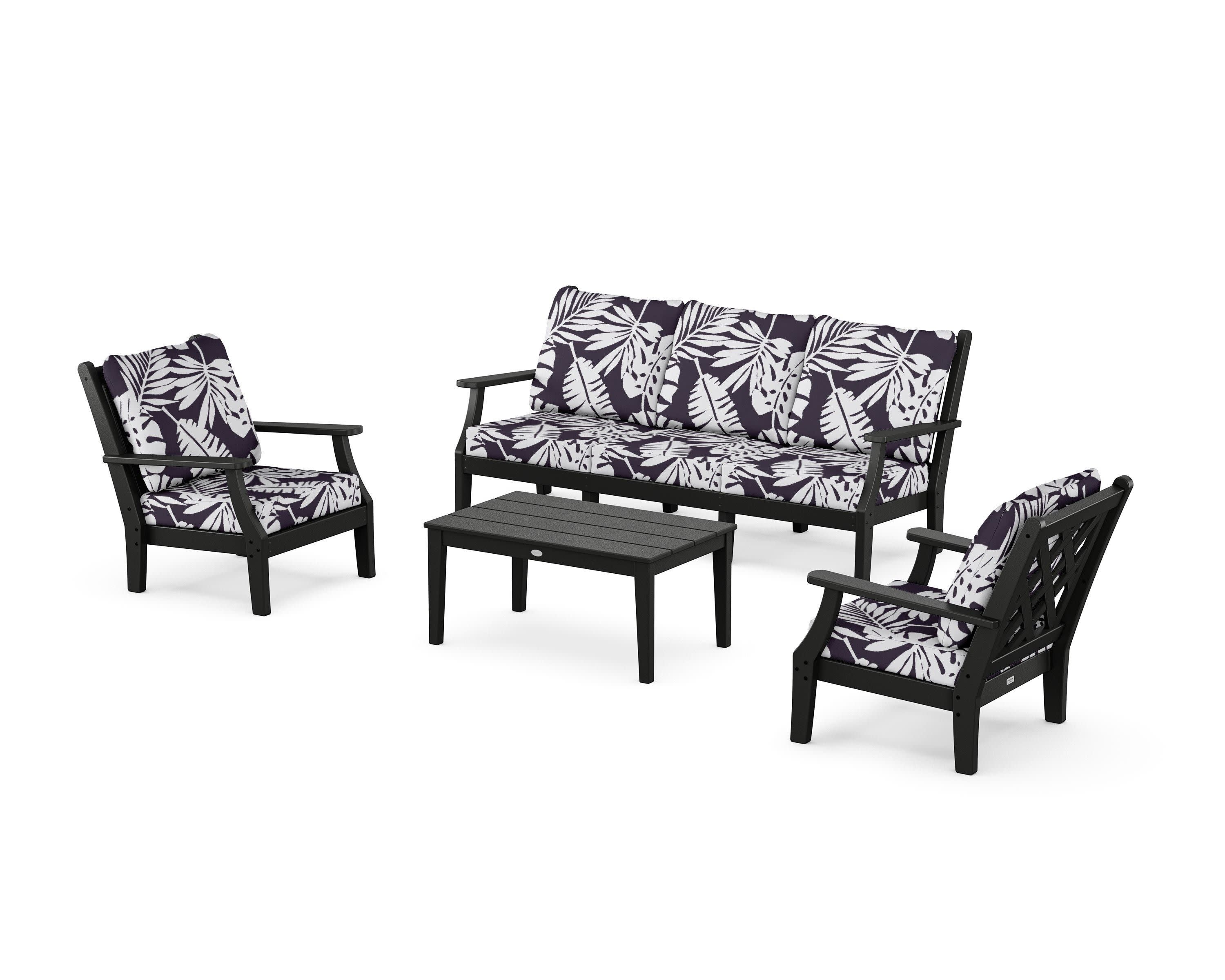 Wovendale 4-Piece Deep Seating Set with Sofa in Black / Leaf Navy