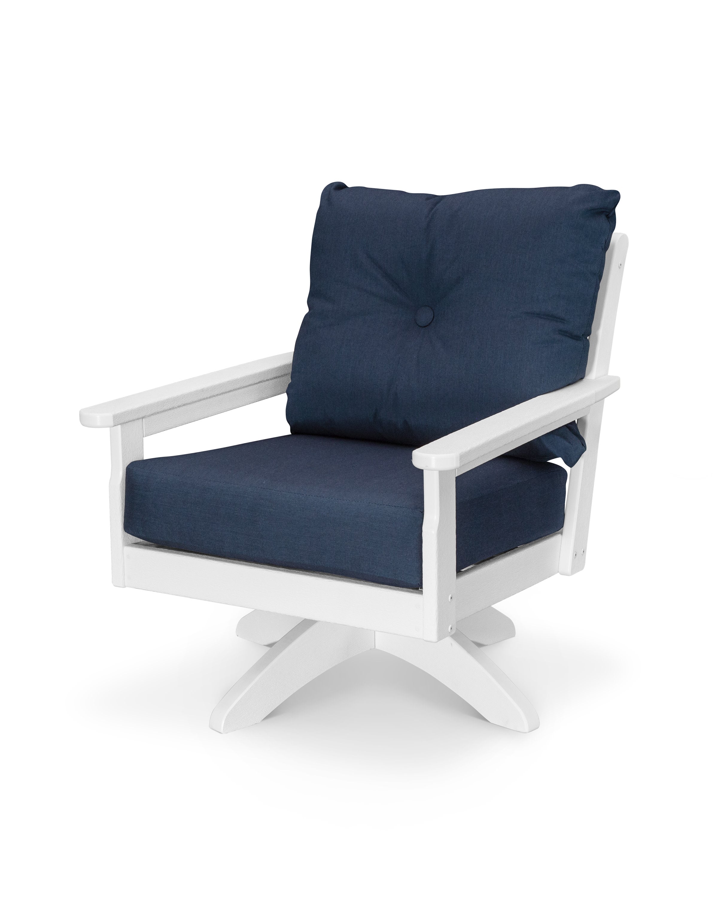 Vineyard Deep Seating Swivel Chair in Vintage White / Spectrum Indigo