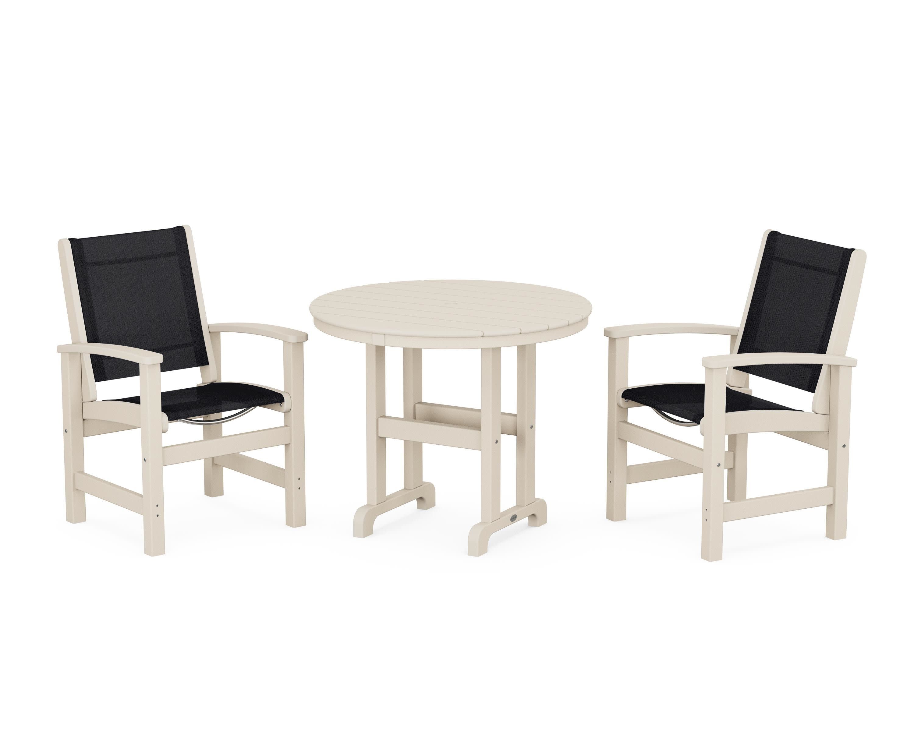 Coastal 3-Piece Round Dining Set in Sand / Black Sling