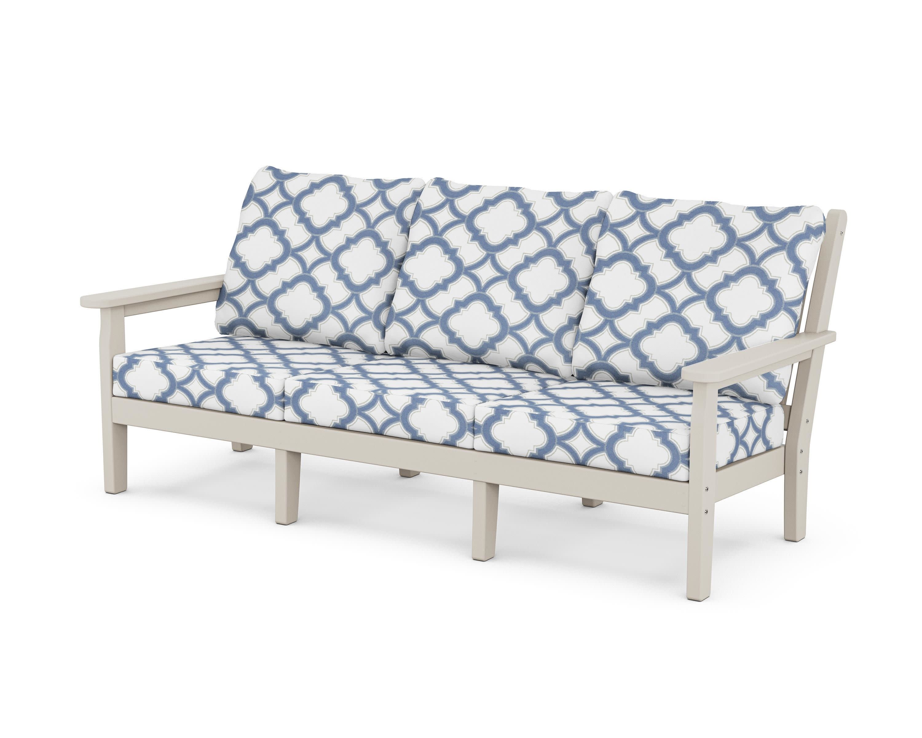 Chippendale Deep Seating Sofa in Sand / Trellis Sky Blue