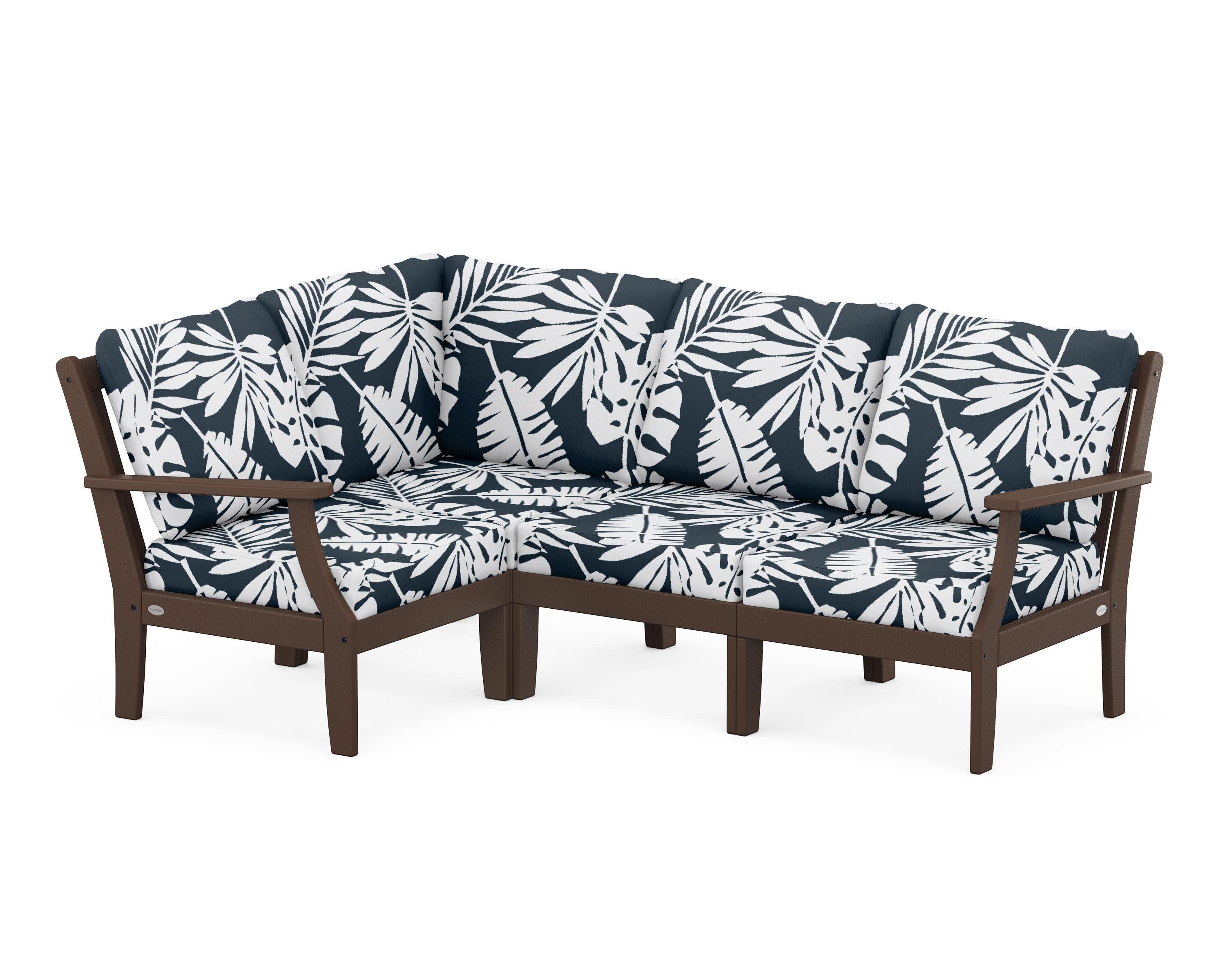 Braxton Modular 4-Piece Deep Seating Set in Mahogany / Leaf Marine Indigo