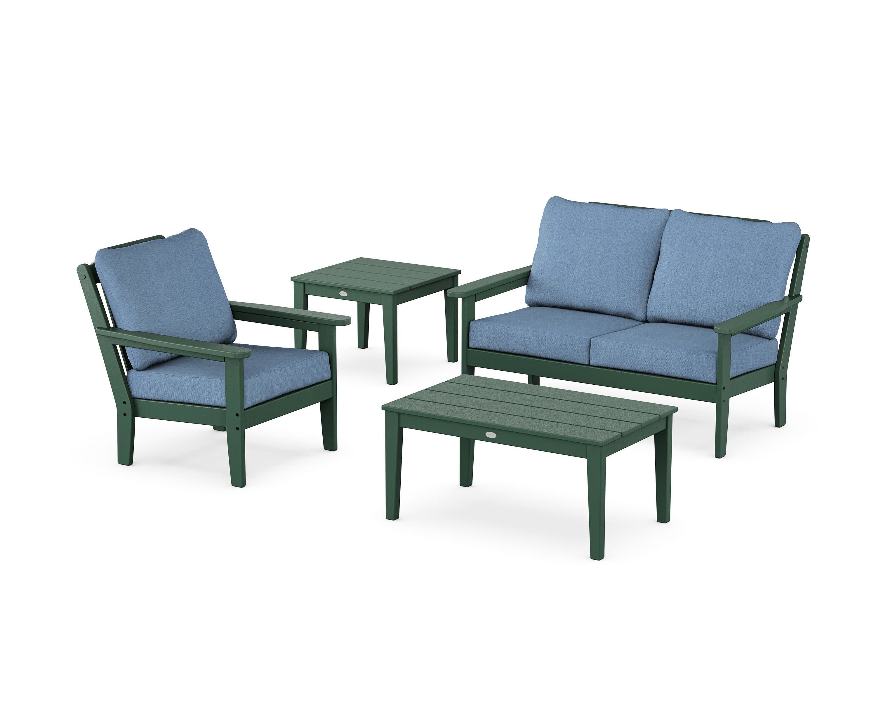 Wovendale 4-Piece Deep Seating Set in Green / Sky Blue