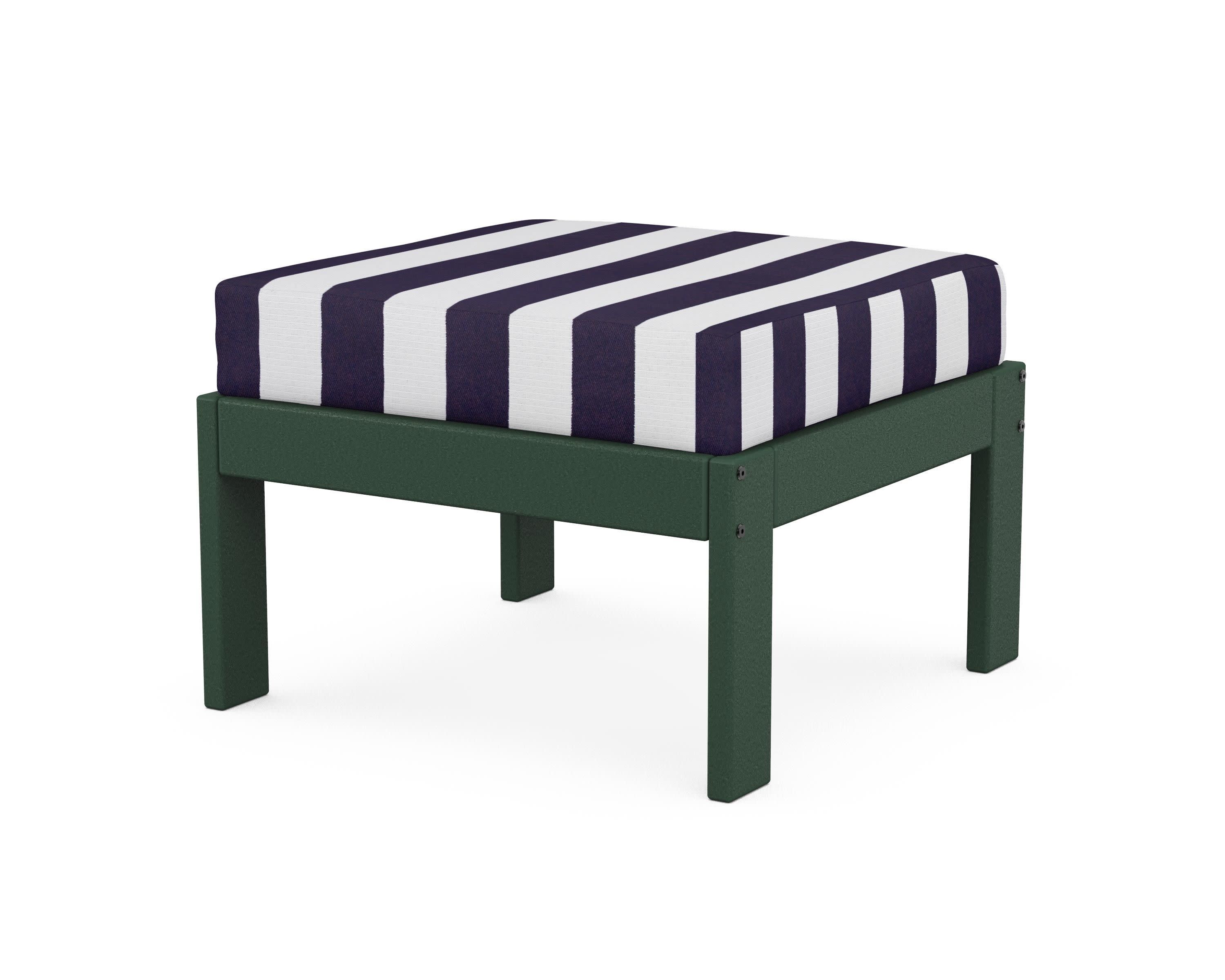 Vineyard Modular Ottoman in Green / Cabana Stripe Navy