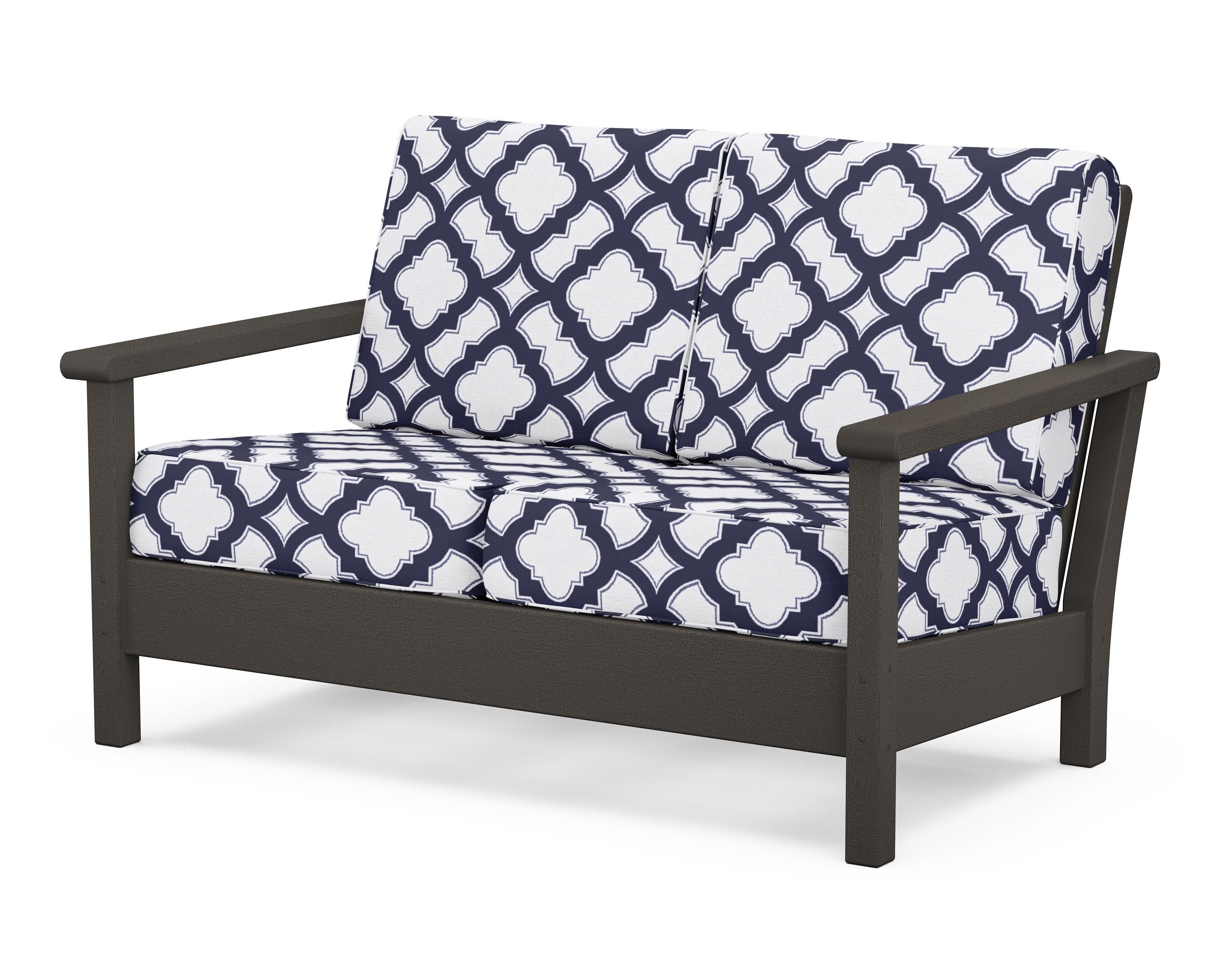 Harbour Deep Seating Loveseat in Vintage Coffee / Trellis Navy