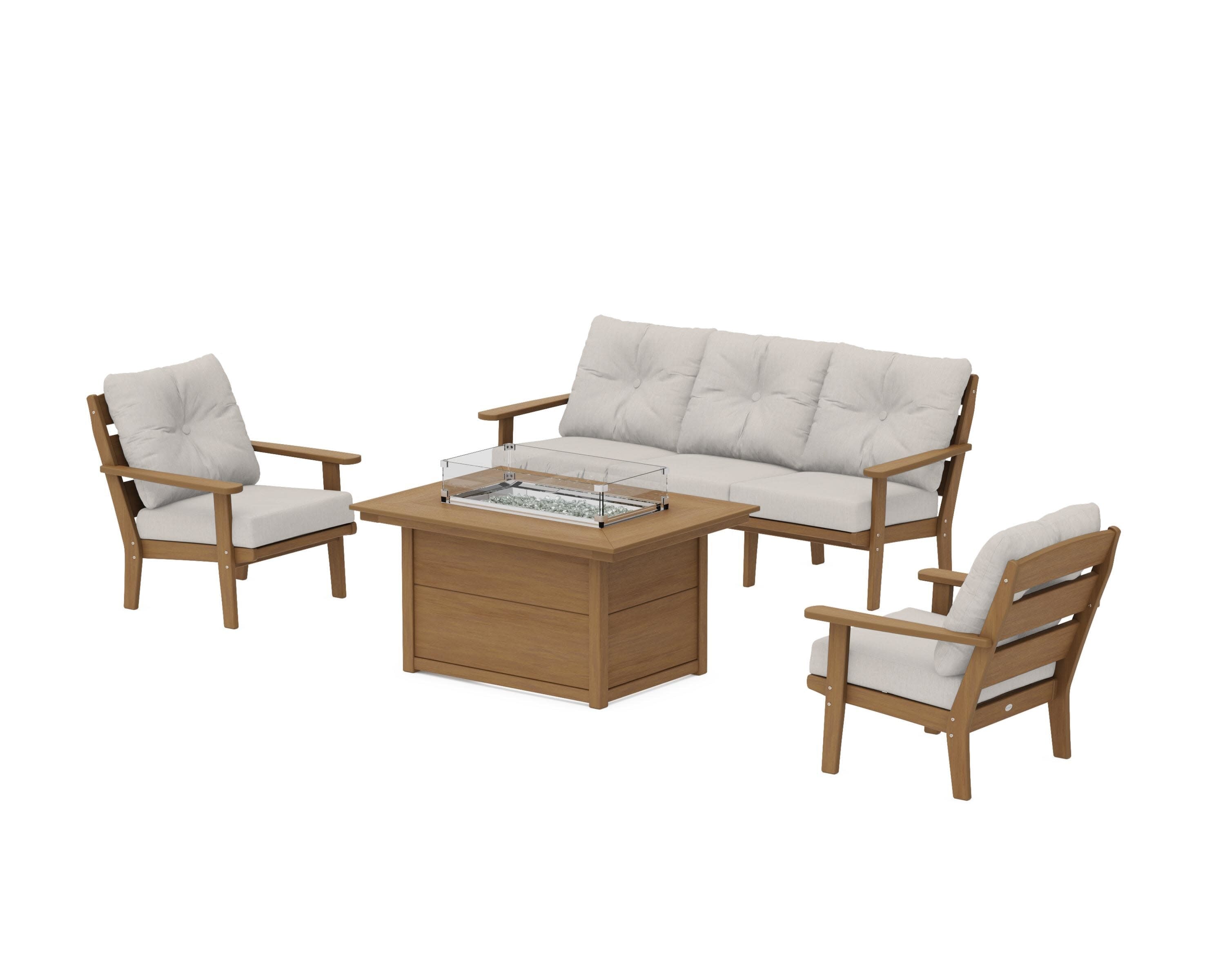 Lakeside Deep Seating Fire Pit Table Set in Natural / Cast Ash