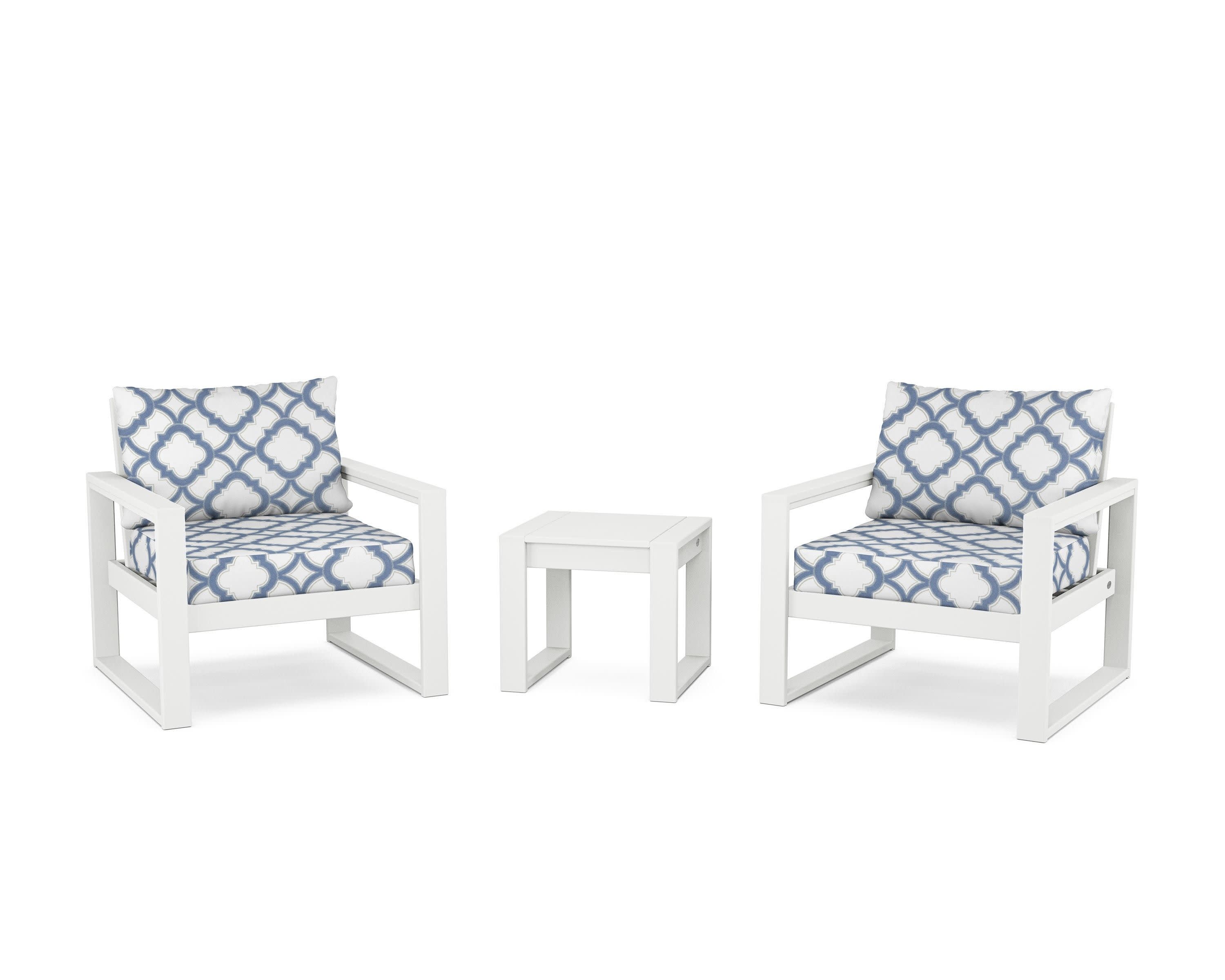 EDGE Sectional 3-Piece Deep Seating Set in White / Trellis Sky Blue