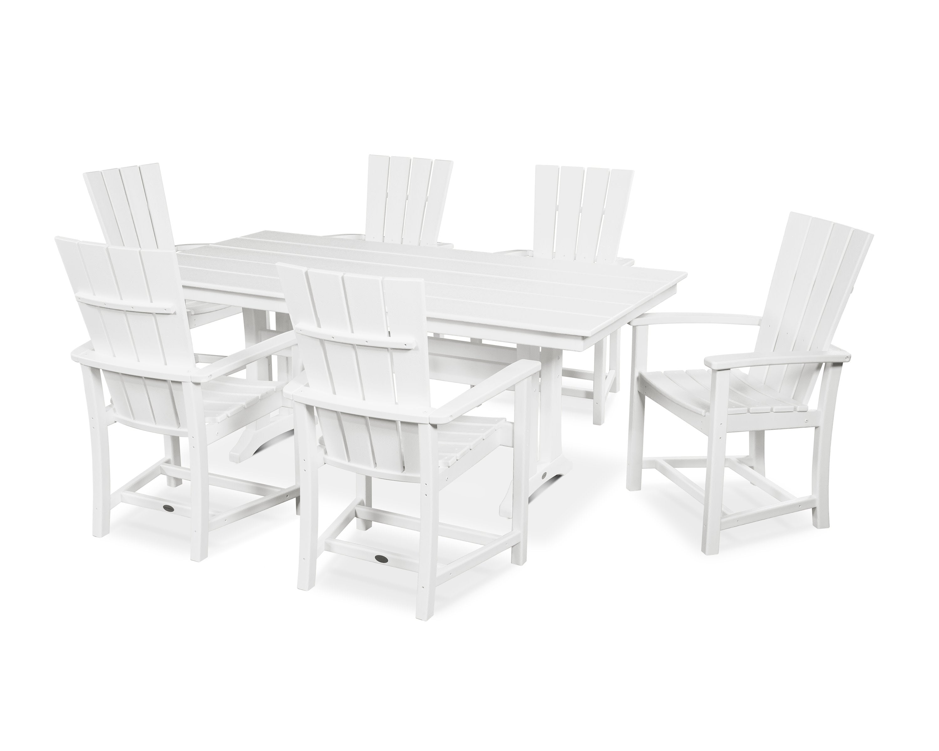 Quattro 7-Piece Farmhouse Dining Set with Trestle Legs in White