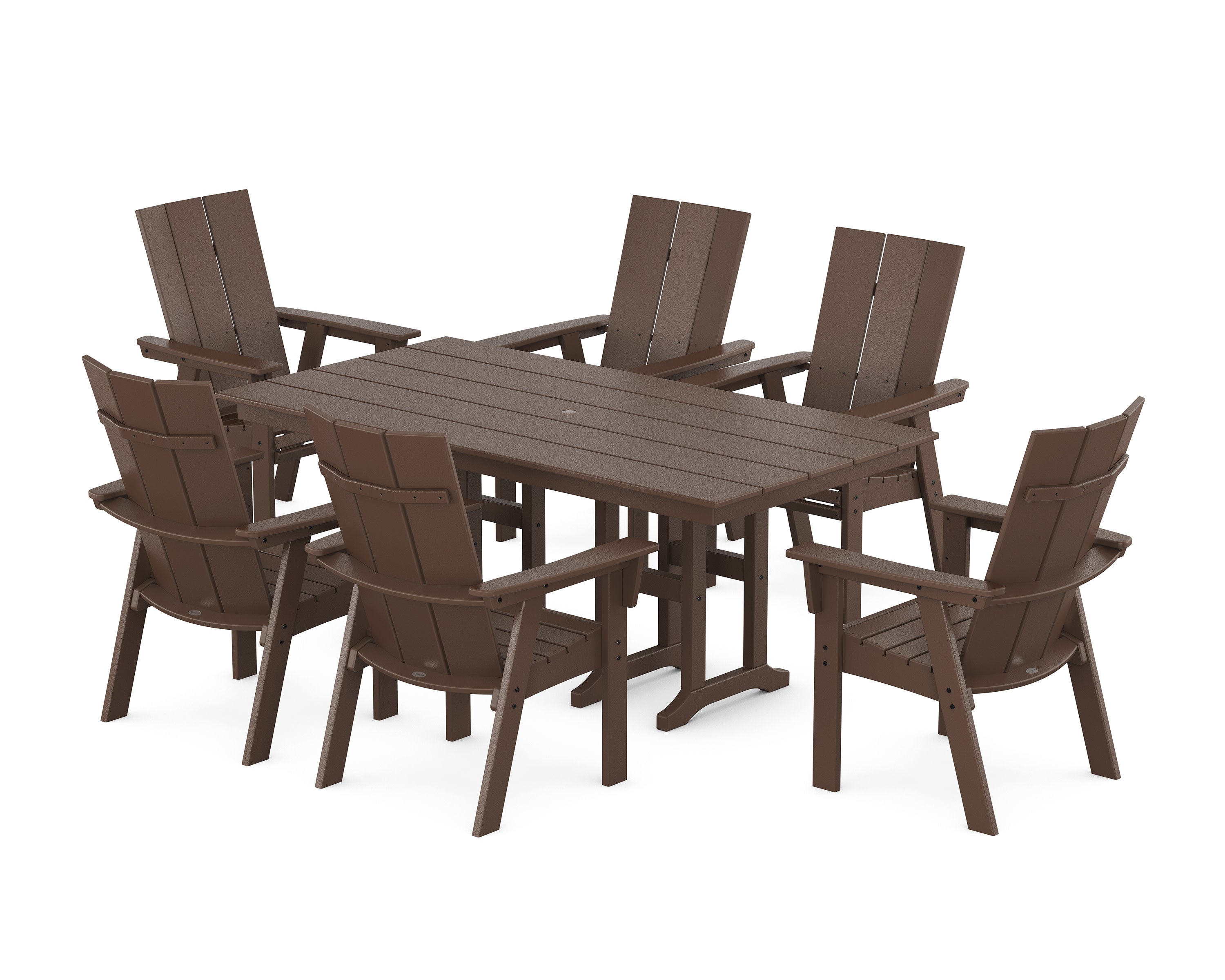Modern Curveback Adirondack 7-Piece Farmhouse Dining Set in Mahogany