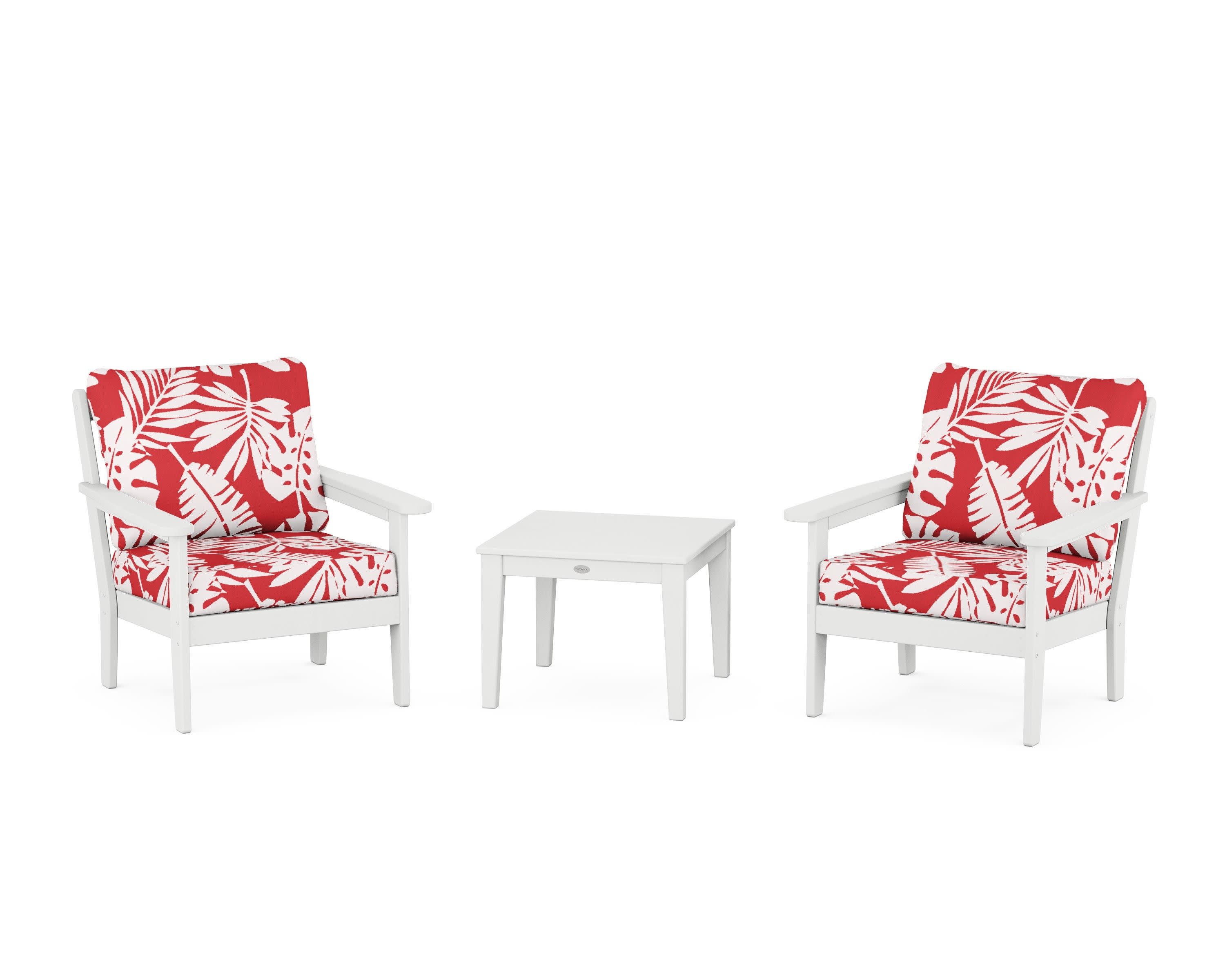 Cottage 3-Piece Deep Seating Set in White / Leaf Crimson
