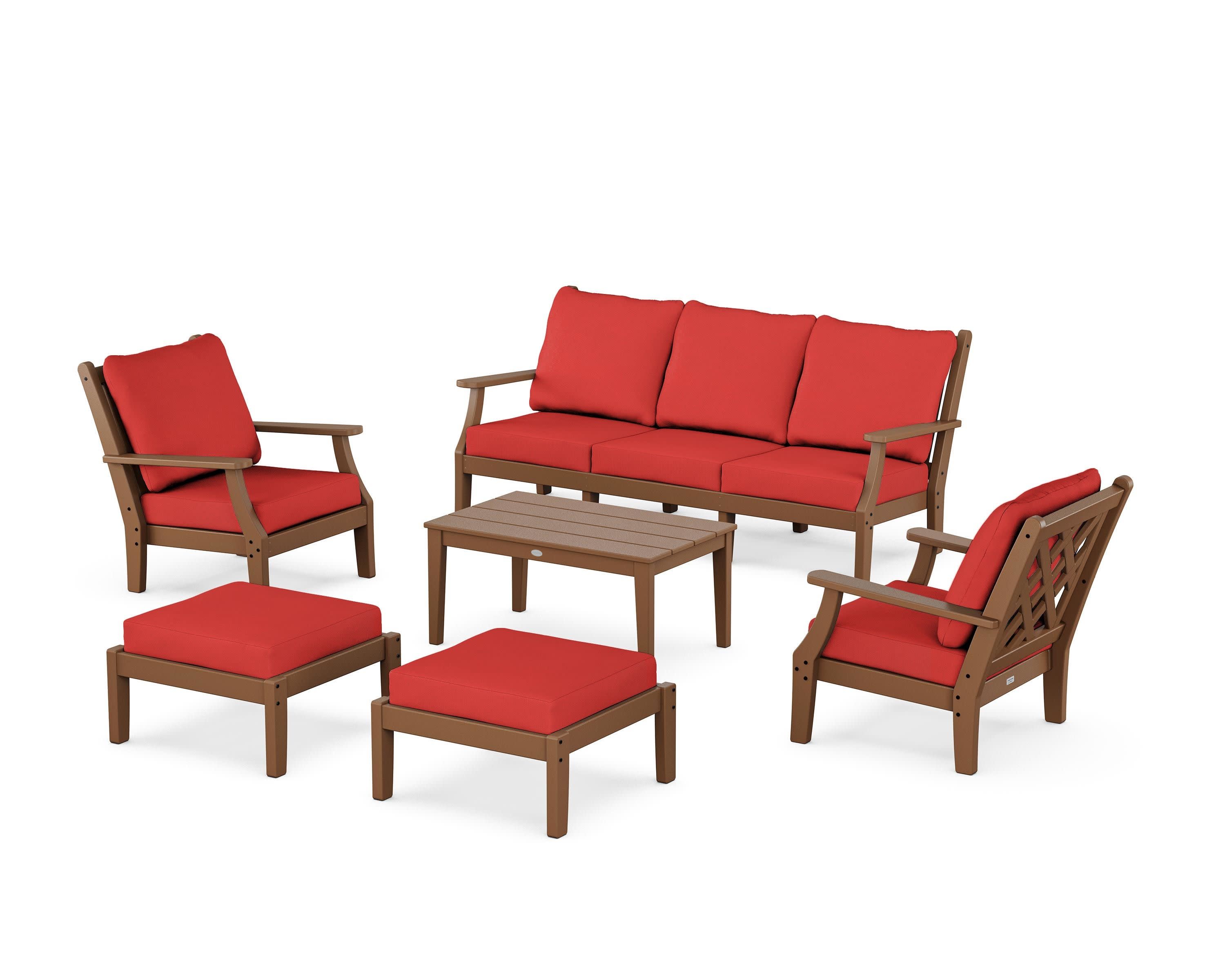 Wovendale 6-Piece Lounge Sofa Set in Teak / Crimson Linen