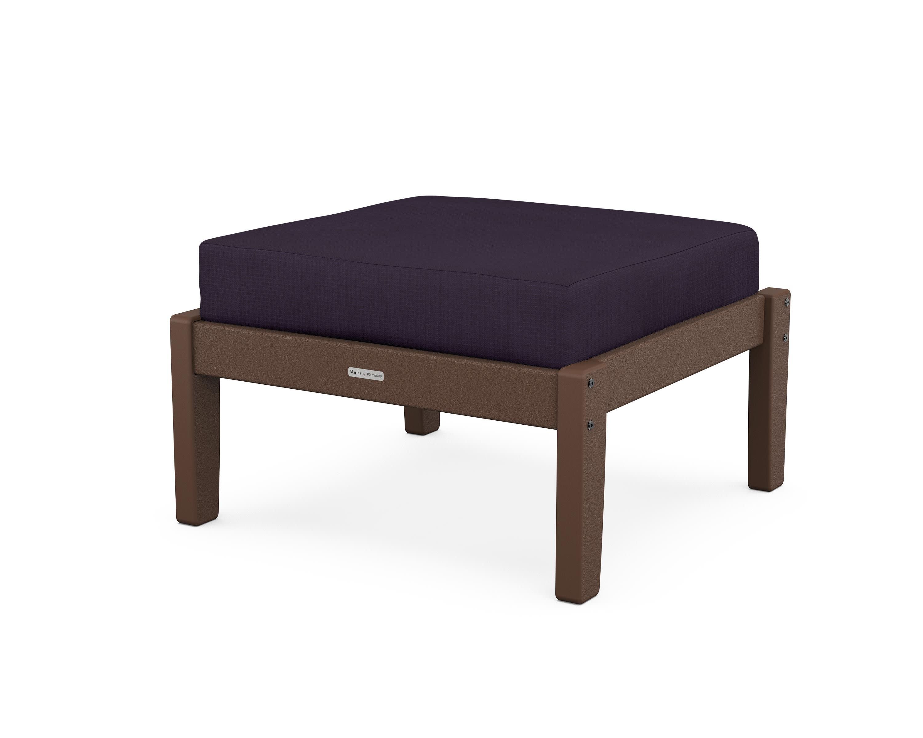 Chinoiserie Deep Seating Ottoman in Mahogany / Navy Linen
