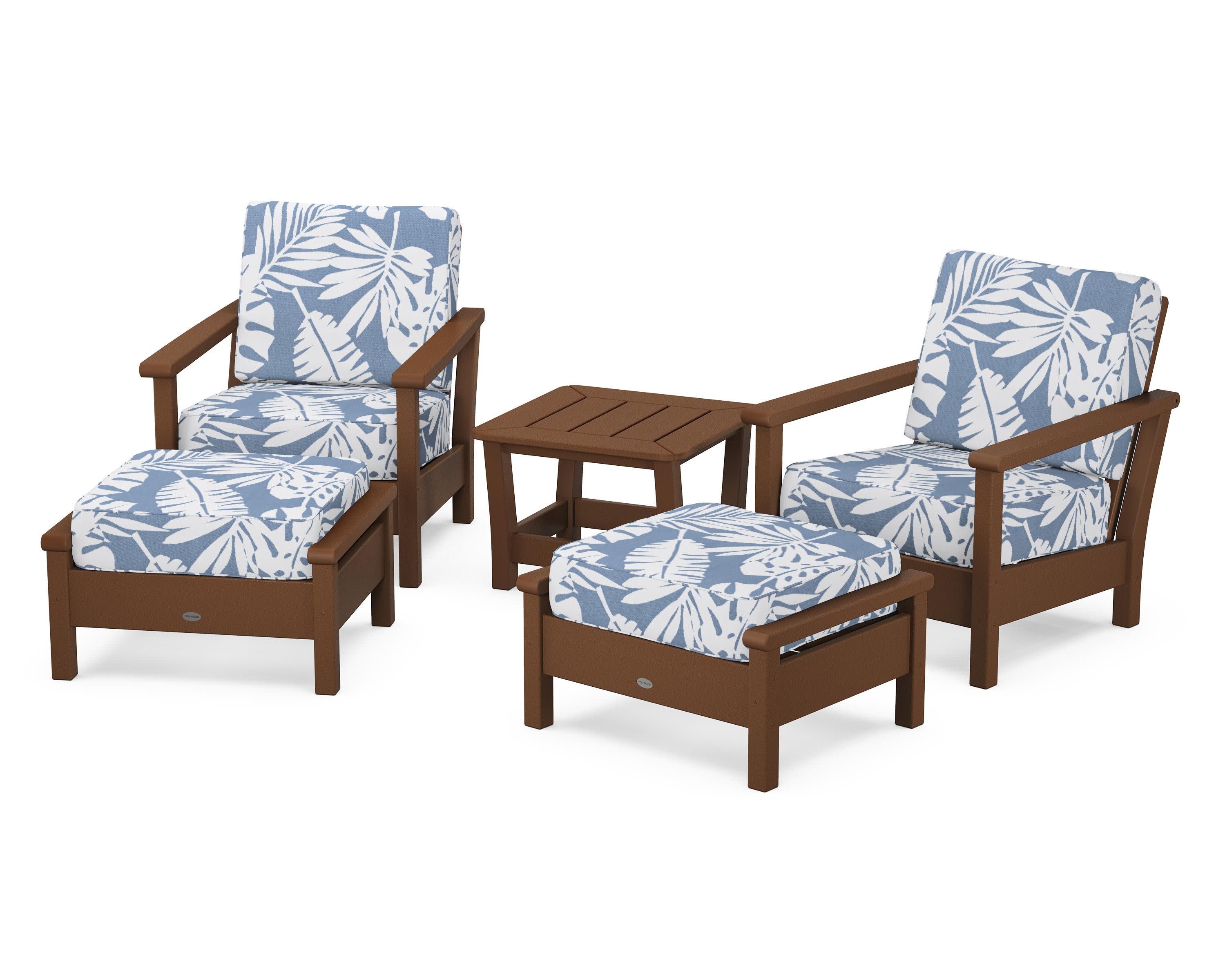 Harbour 5-Piece Deep Seating Chair Set in Teak / Leaf Sky Blue