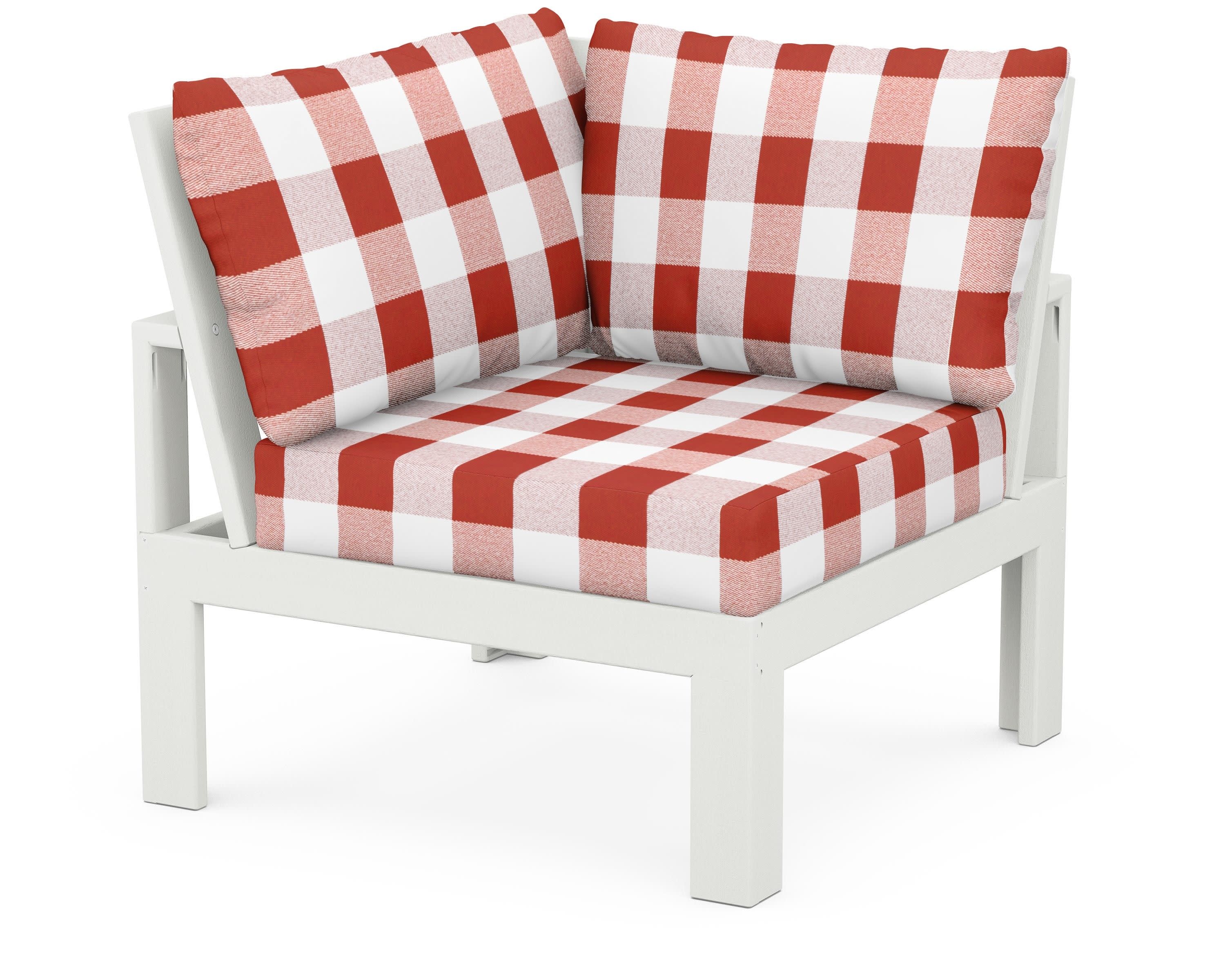 Modular Corner Chair in Vintage White / Buffalo Plaid Crimson