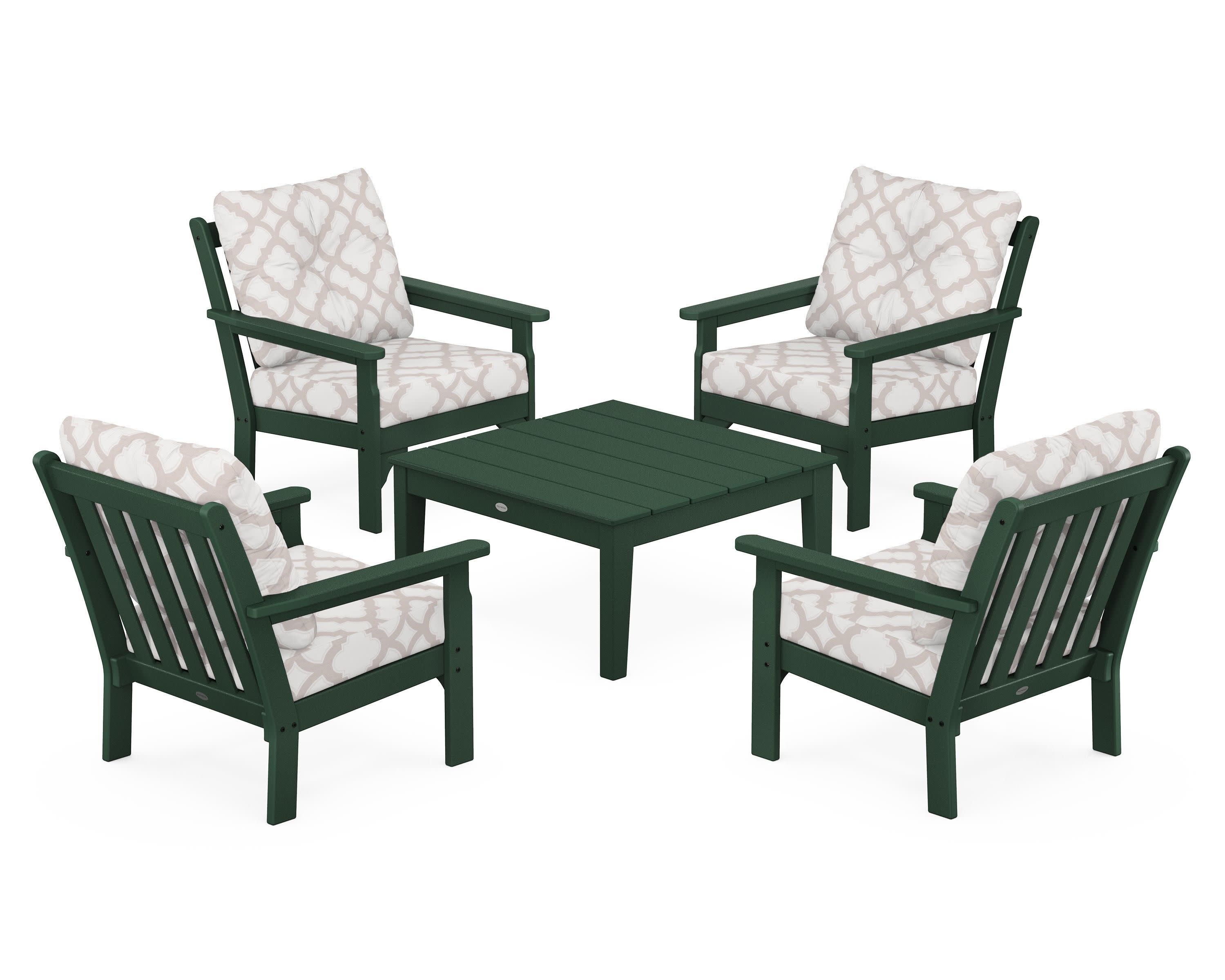 Vineyard 5-Piece Deep Seating Conversation Set in Green / Trellis Dune Burlap