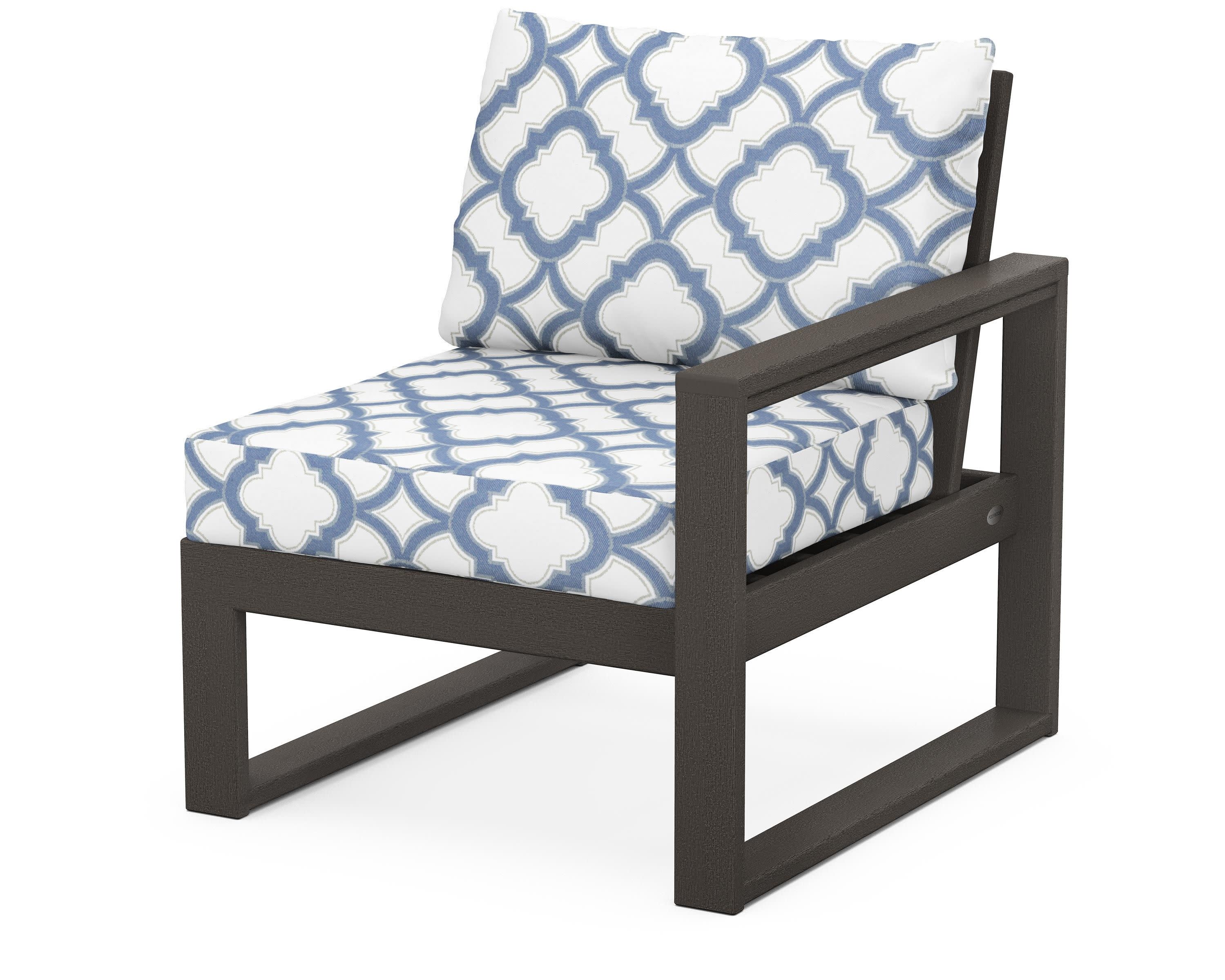 EDGE Modular Right Arm Chair in Vintage Coffee / Trellis Sky Blue