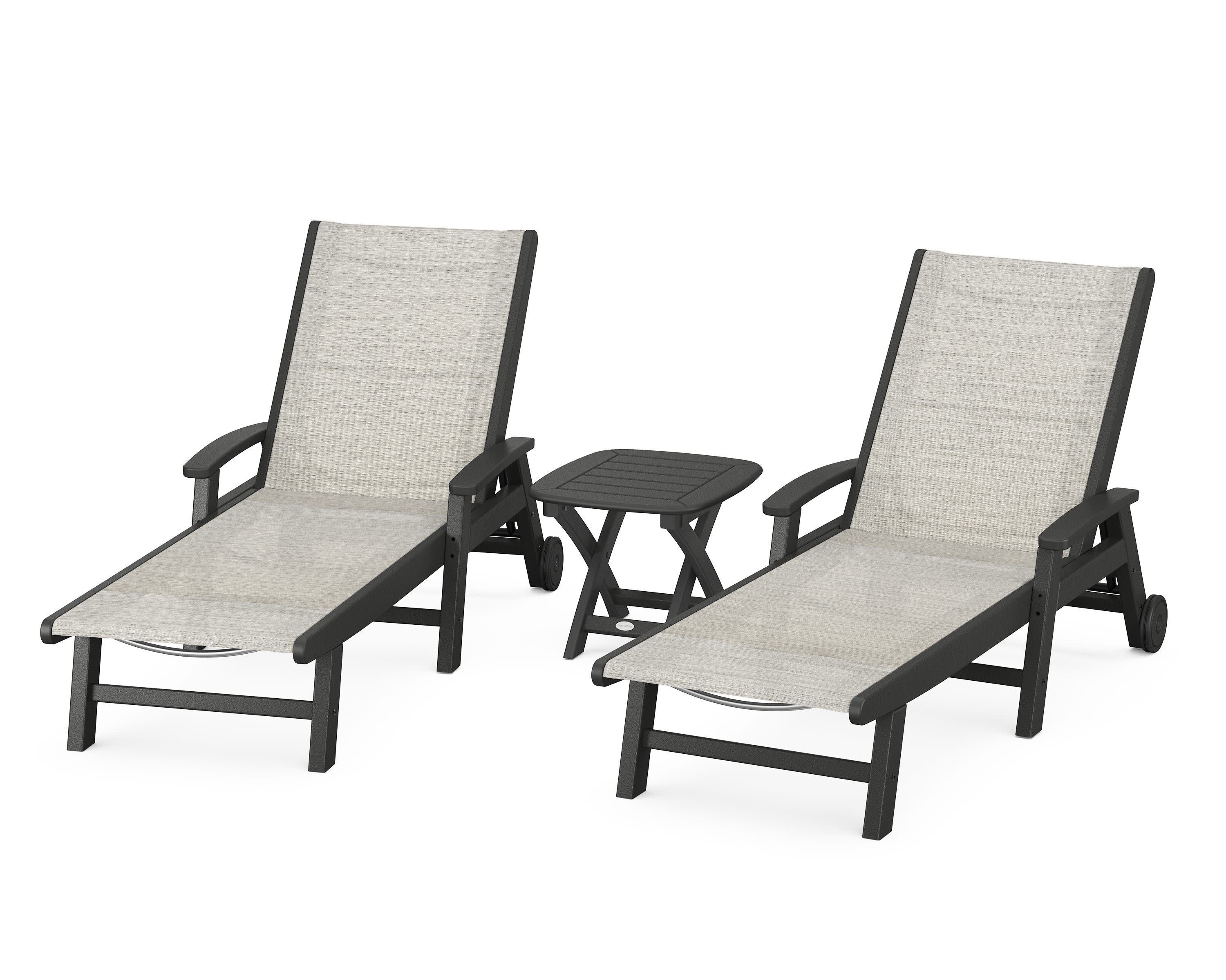 Coastal 3-Piece Wheeled Chaise Set in Black / Birch Sling