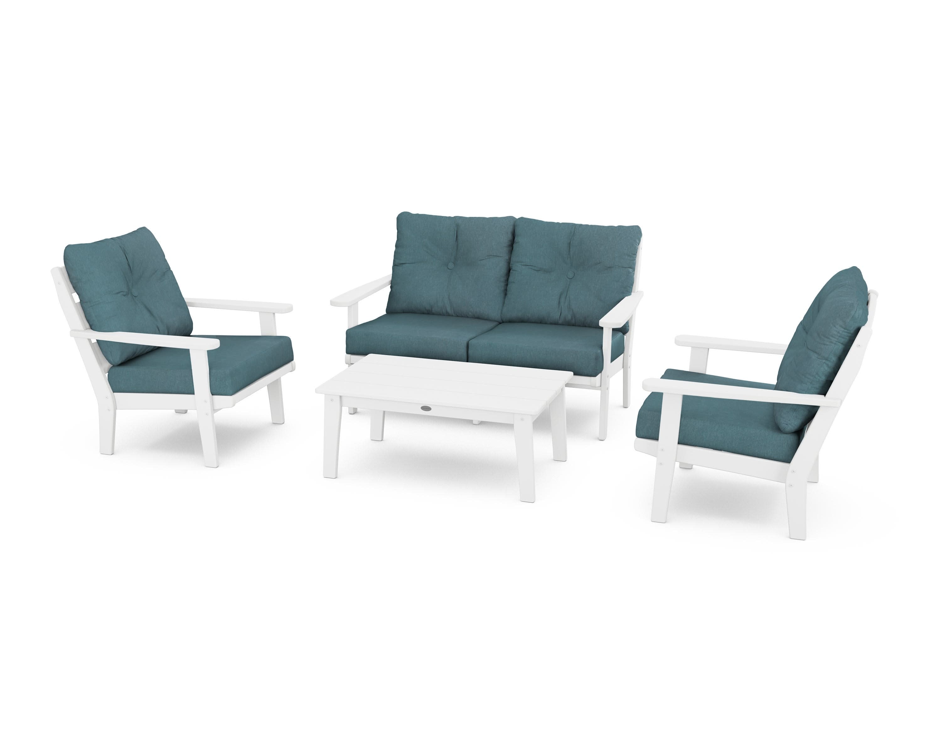 Lakeside 4-Piece Deep Seating Set in White / Ocean Teal