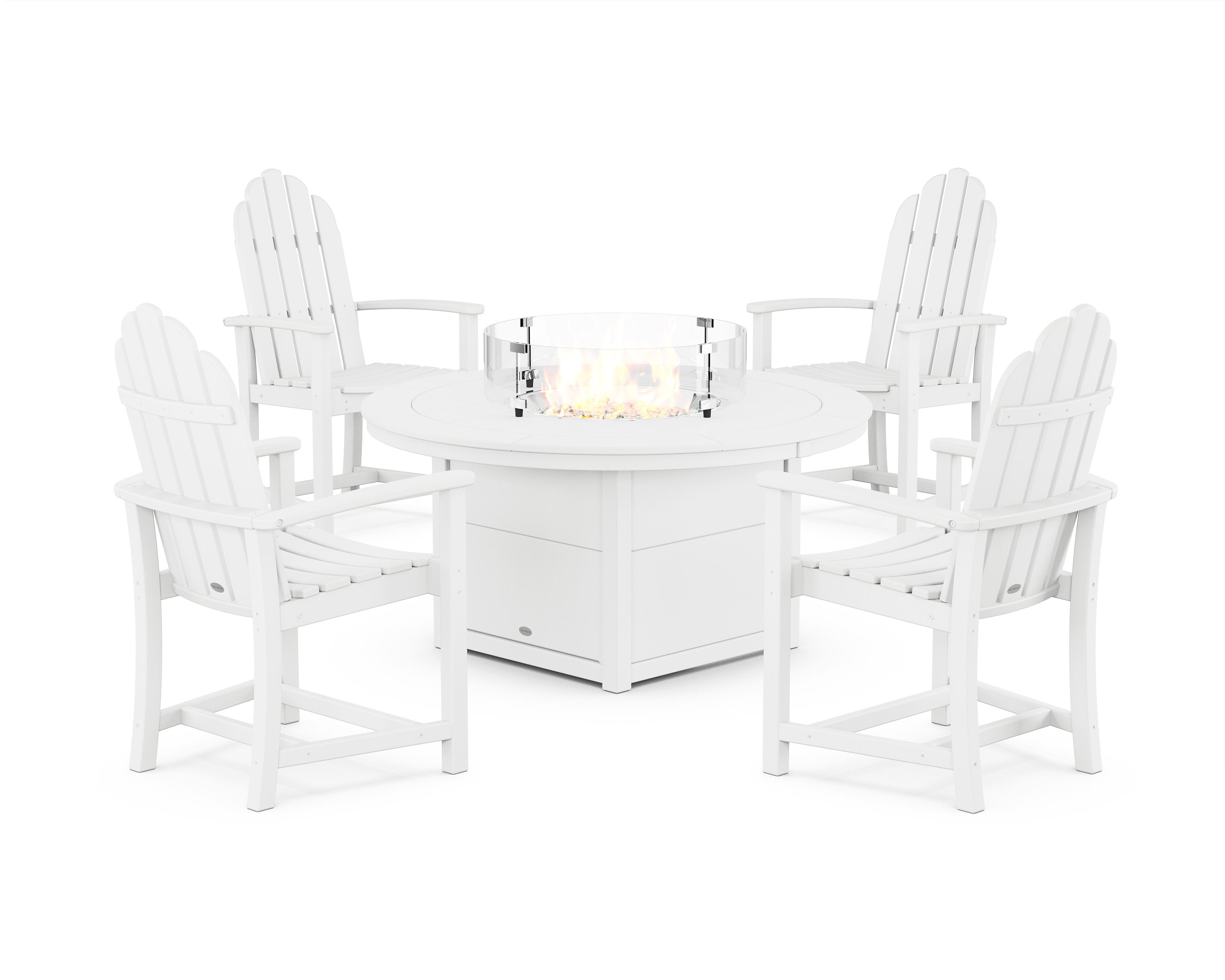 Classic 4-Piece Upright Adirondack Conversation Set with Fire Pit Table in White