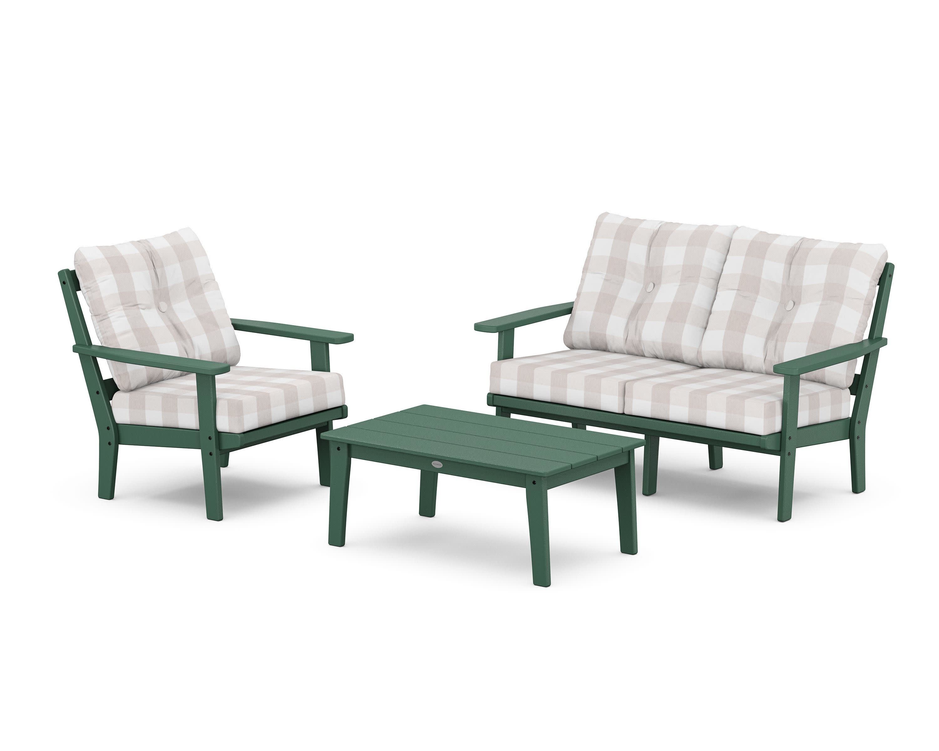 Prairie 3-Piece Deep Seating Set with Loveseat in Green / Buffalo Plaid Dune Burlap