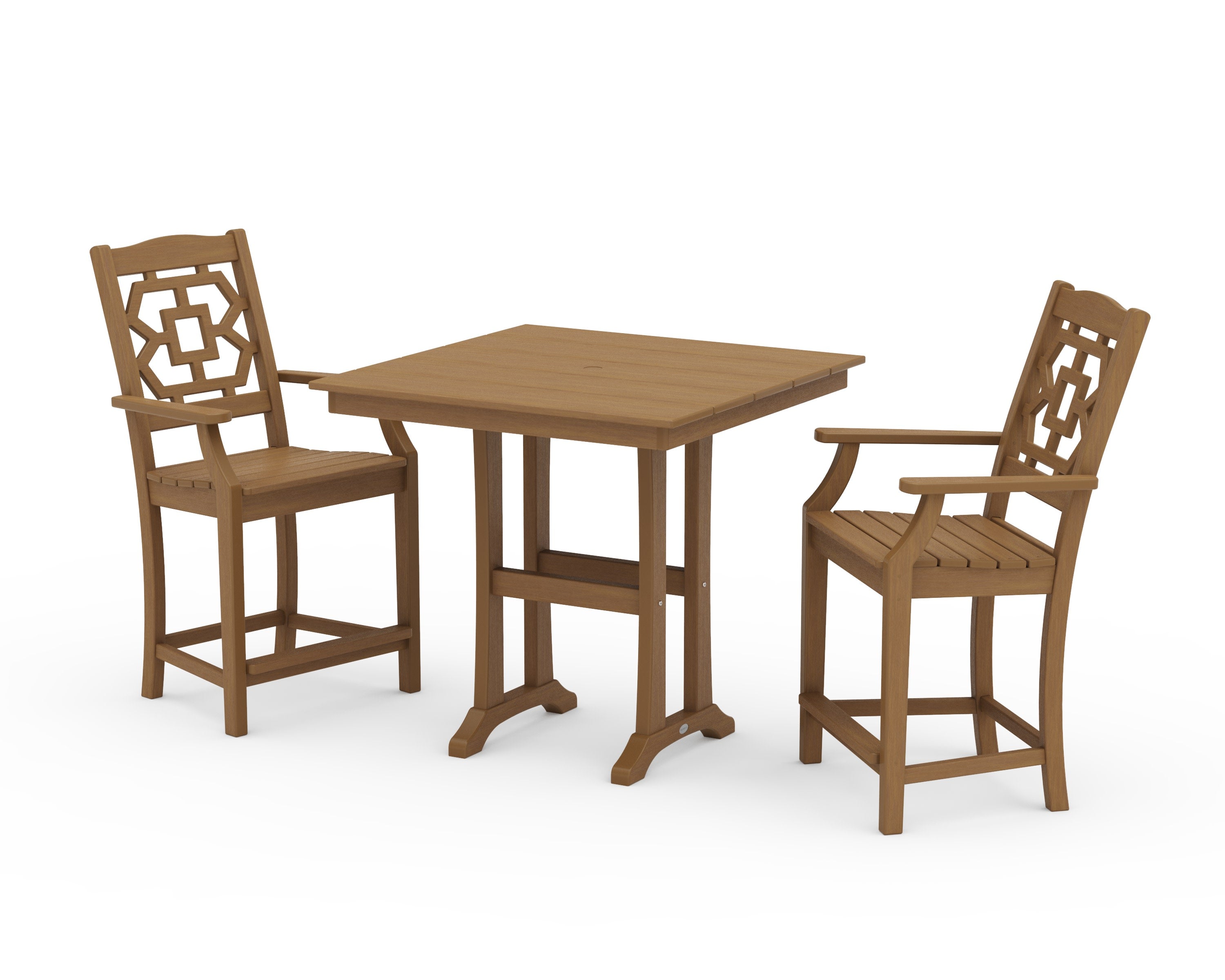 Chinoiserie 3-Piece Farmhouse Counter Set with Trestle Legs in Natural