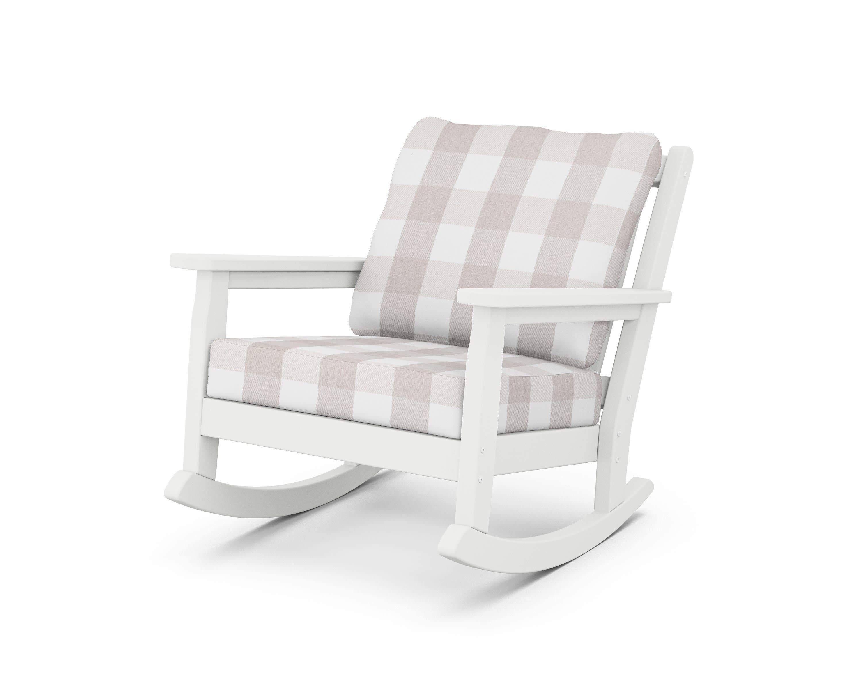 Chippendale Deep Seating Rocking Chair in White / Buffalo Plaid Dune Burlap