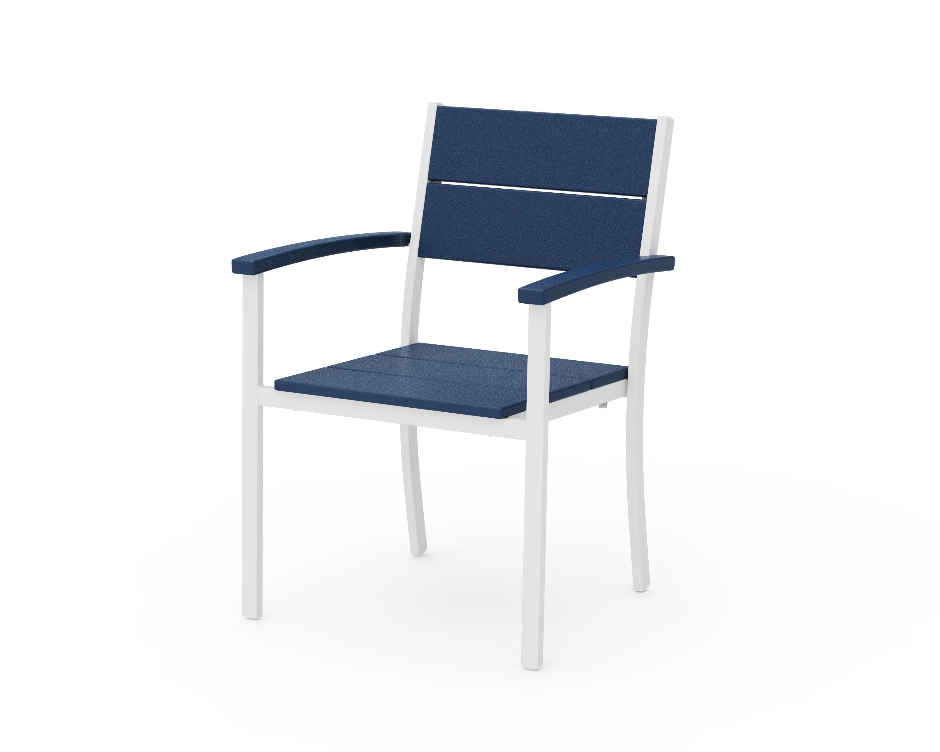 Main Street Stacking Dining Arm Chair in White / Navy