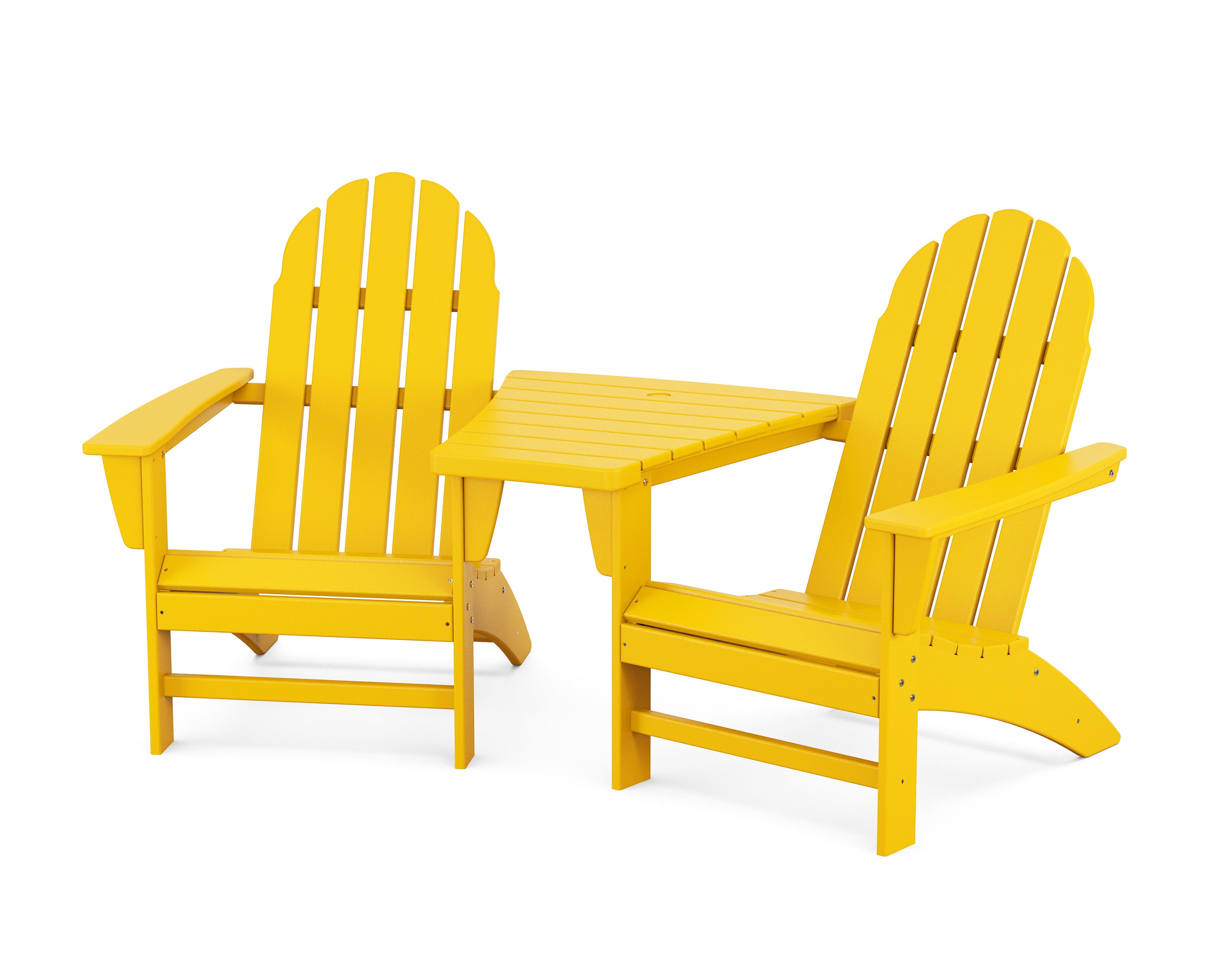 Vineyard 3-Piece Adirondack Set with Angled Connecting Table in Lemon