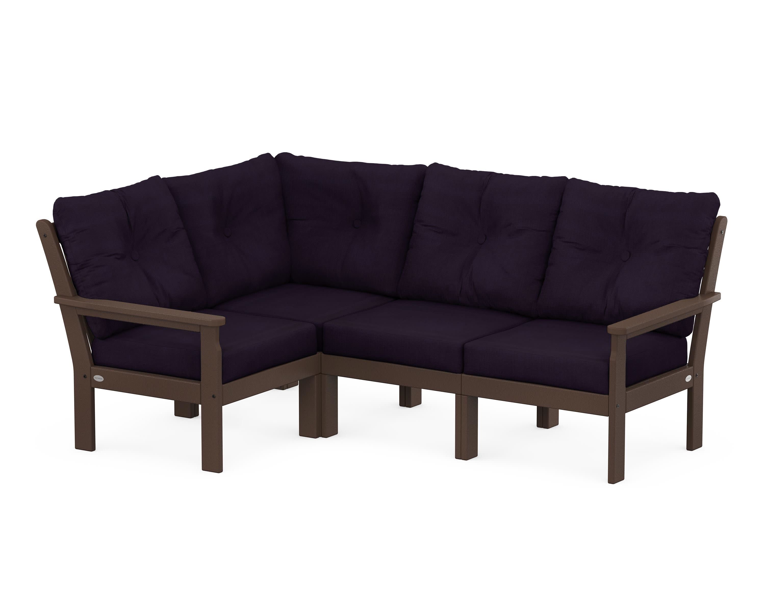 Vineyard 4-Piece Sectional in Mahogany / Navy Linen
