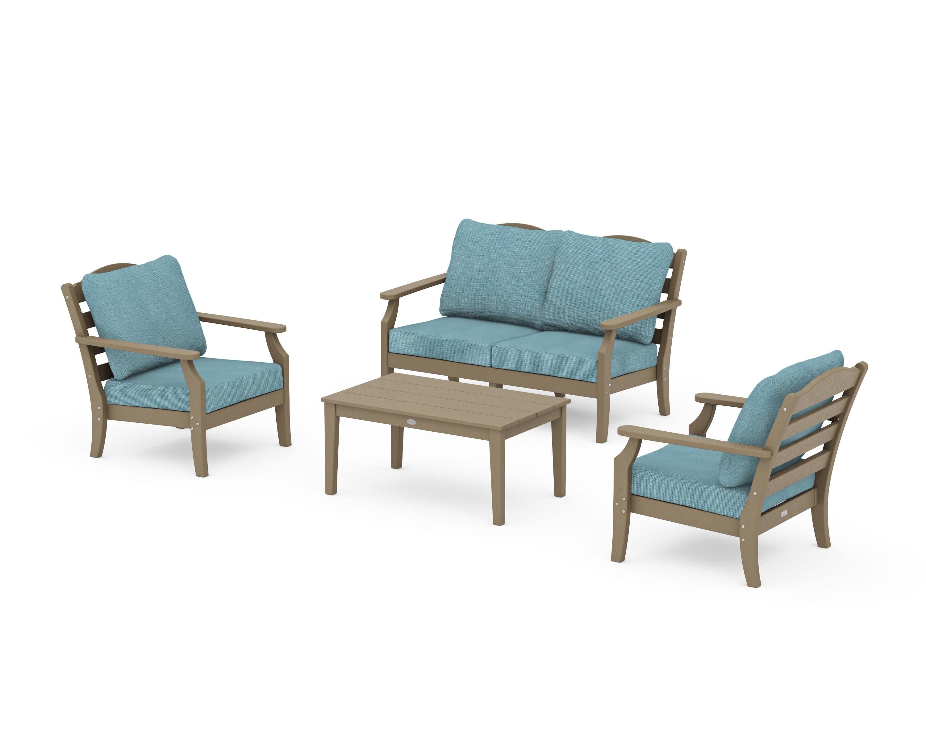 Savannah 4-Piece Deep Seating Set with Loveseat in Vintage Sahara / Lattice Sky Blue
