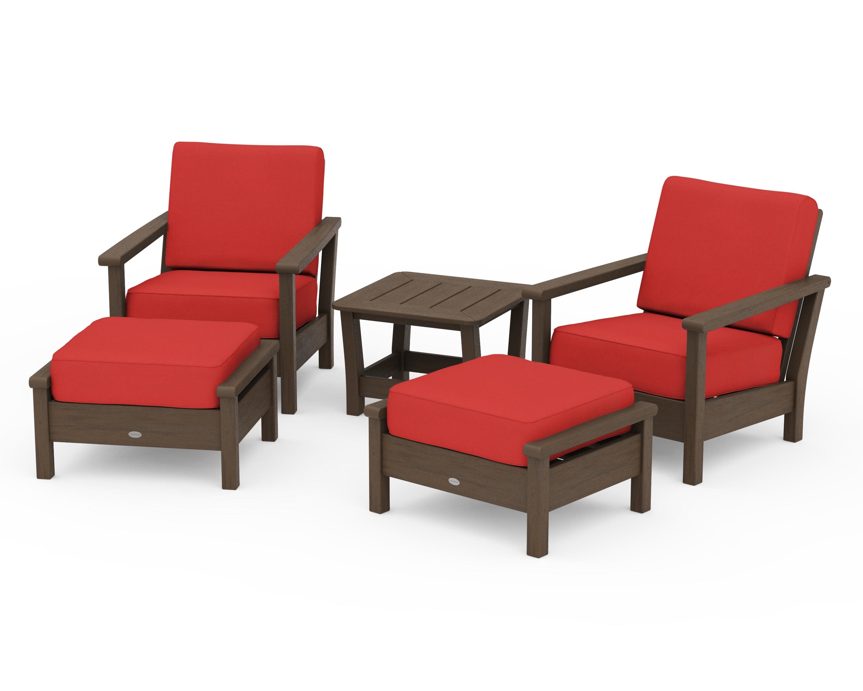 Harbour 5-Piece Deep Seating Chair Set in Kona / Crimson Linen