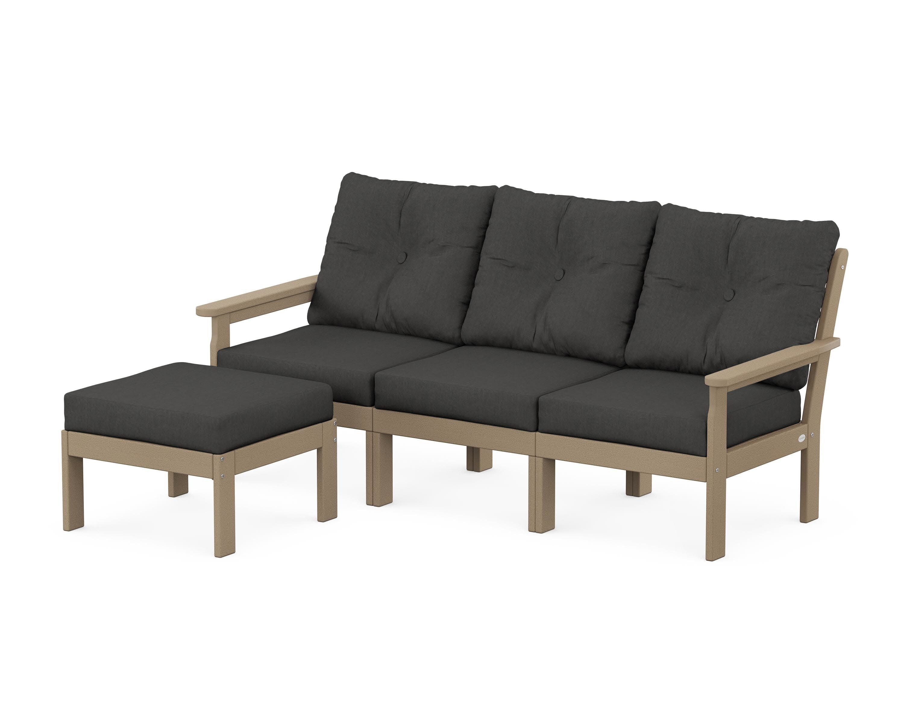 Vineyard 4-Piece Sectional with Ottoman in Vintage Sahara / Spectrum Carbon