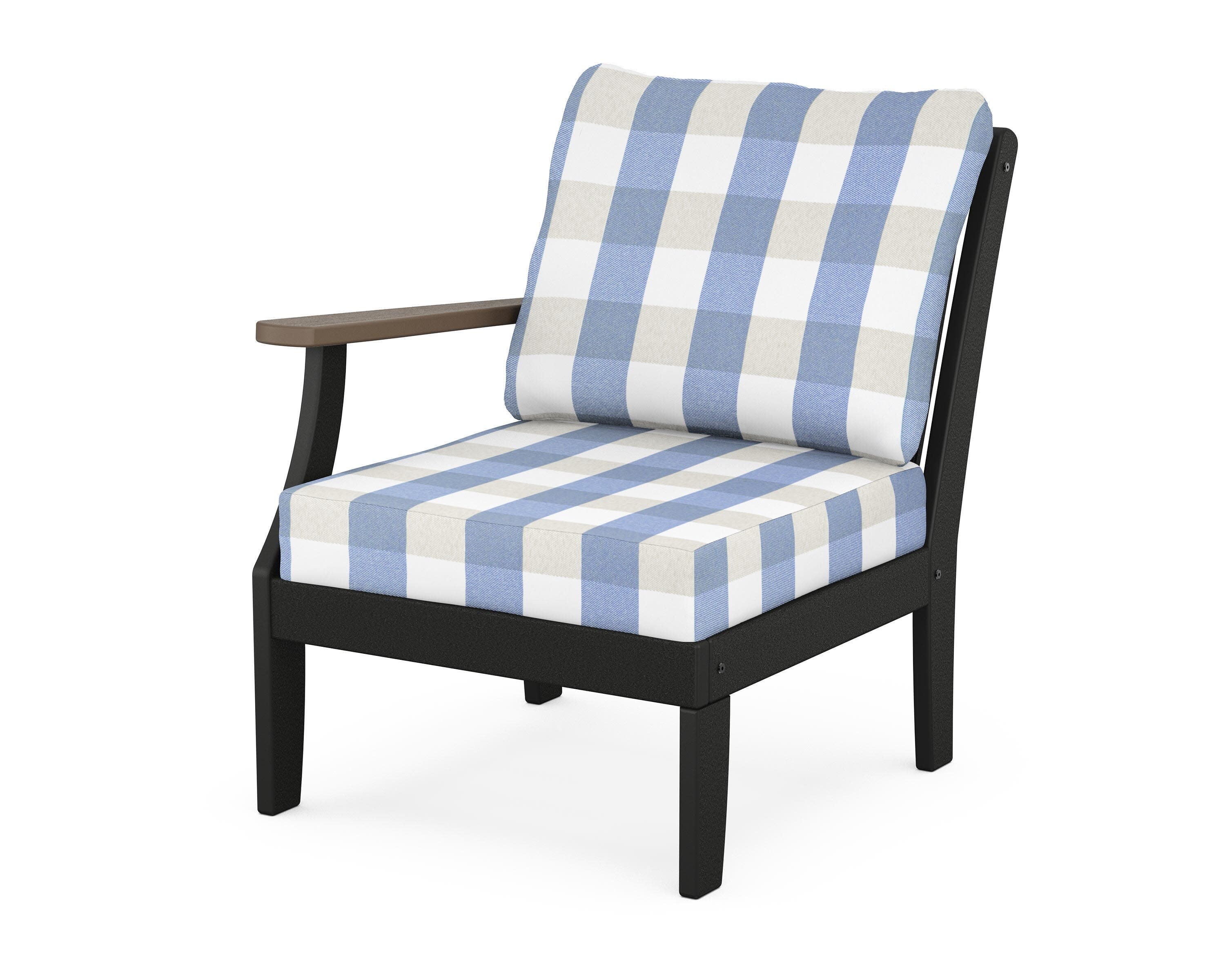 Braxton Modular Left Arm Chair in Black / Kona / Buffalo Plaid Sky Blue
