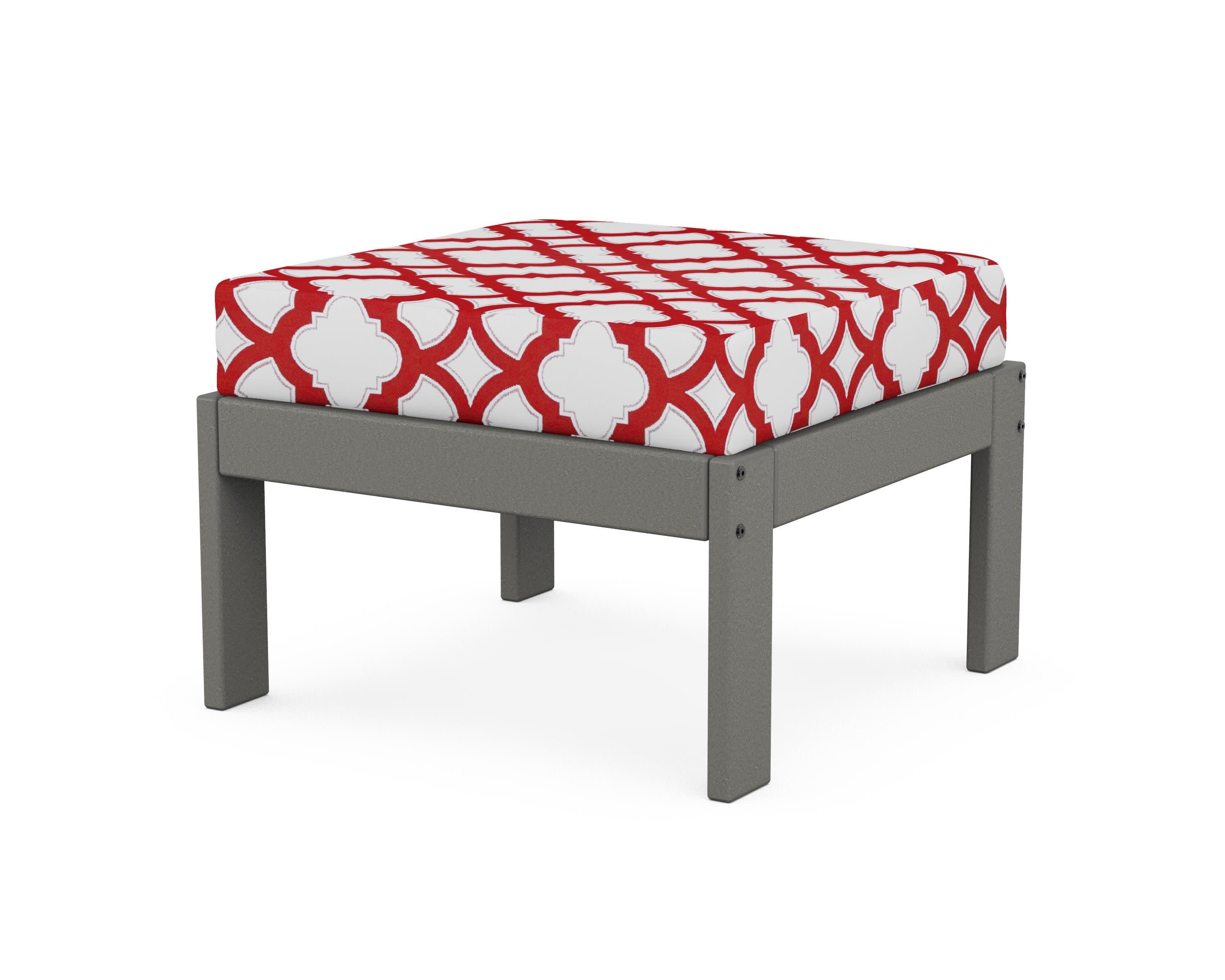 Vineyard Modular Ottoman in Slate Grey / Trellis Crimson