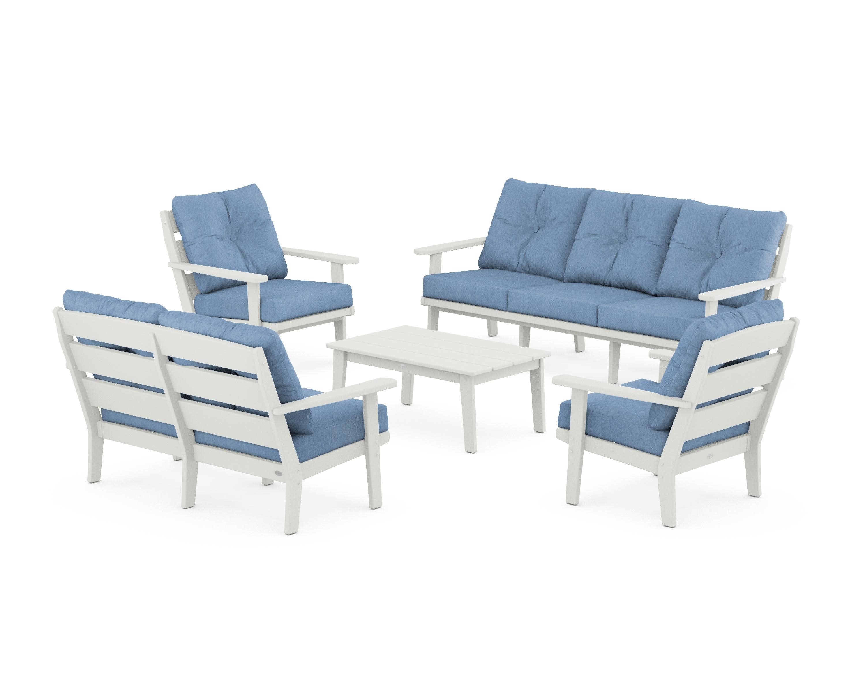 Lakeside 5-Piece Lounge Sofa Set in Vintage White / Sky Blue