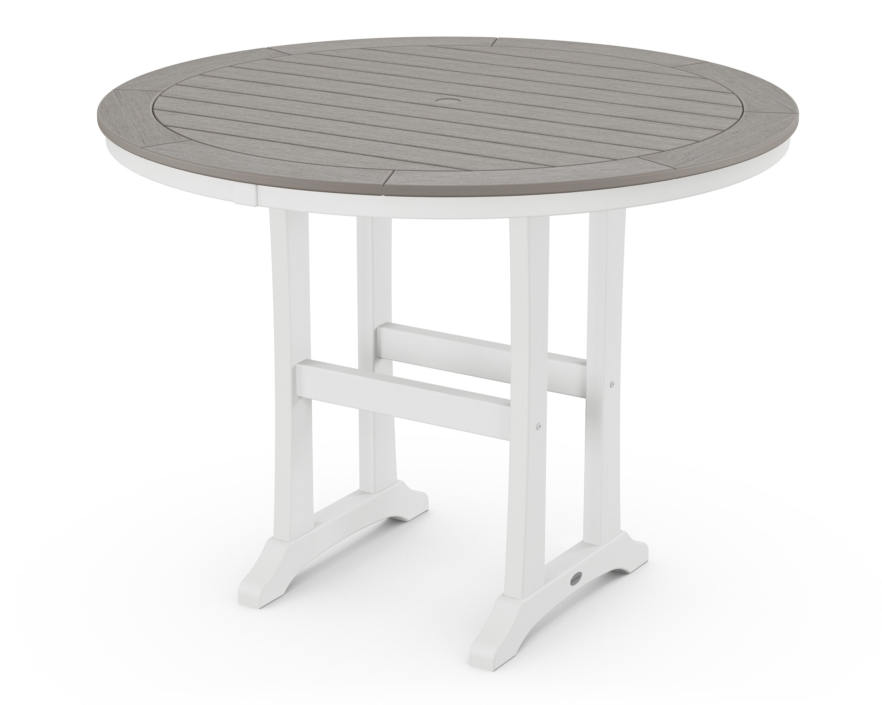 Nautical Trestle 48" Round Counter Table in White / Driftwood